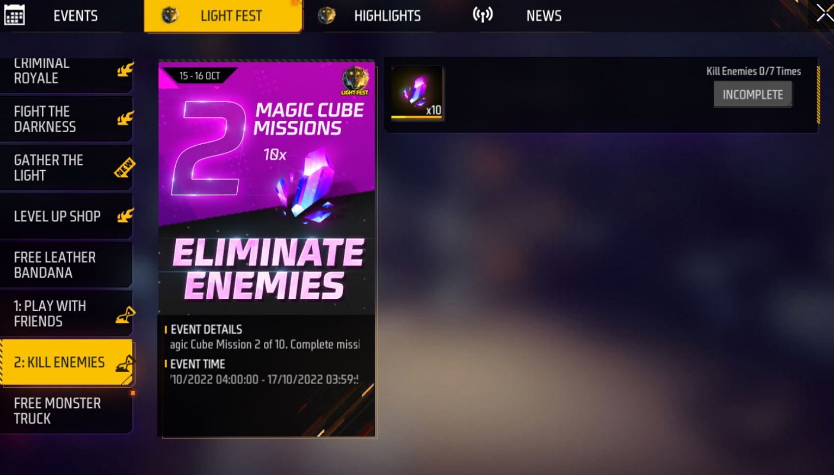 The second mission for free Cube Fragments is also available in the game now (Image via Garena)