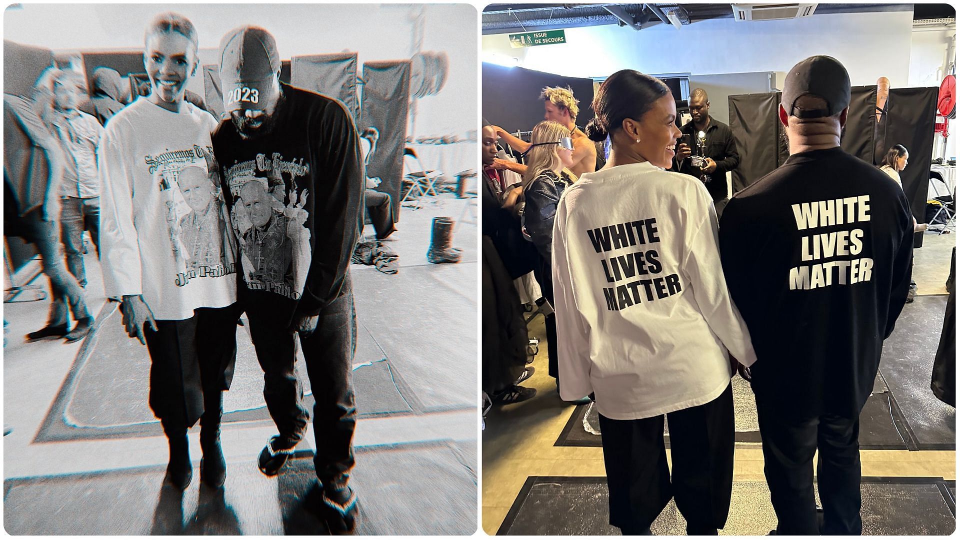Kanye West and Candace Owens were seen wearing the &quot;White Lives Matter&quot; T-shirt during Paris Fashion Week (Image via Twitter/@RealCandaceO)
