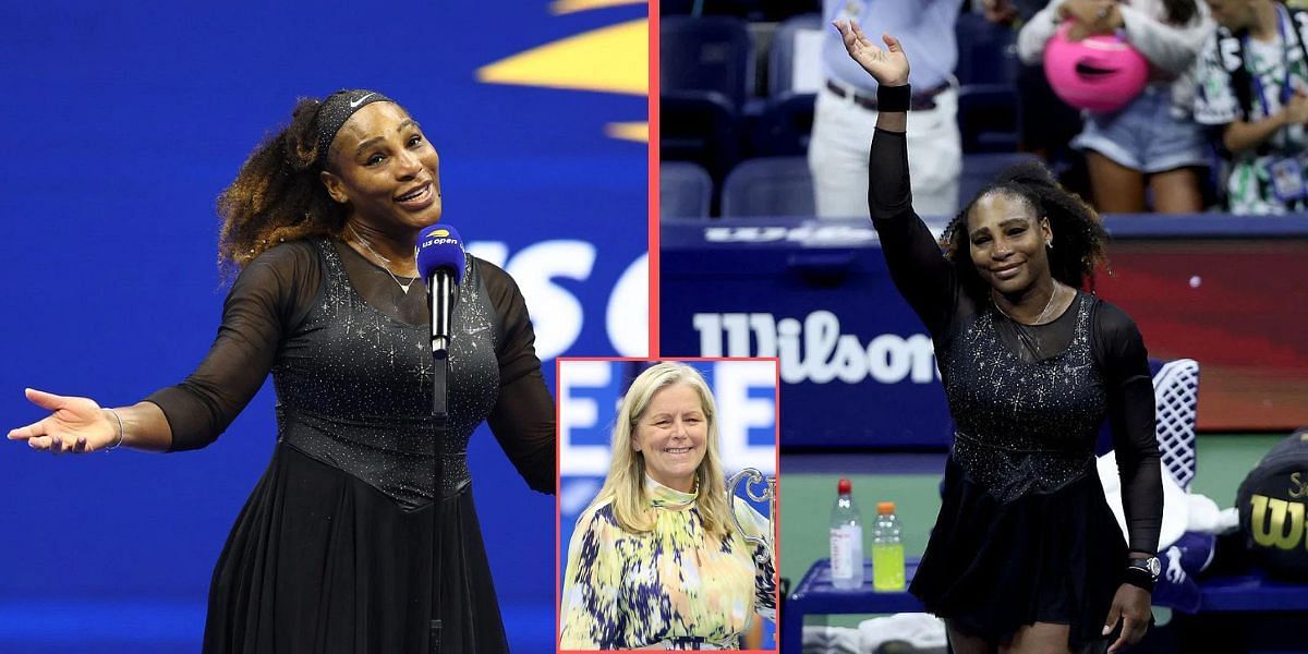 Serena Williams at the 2022 US Open; Stacey Allaster (inset).