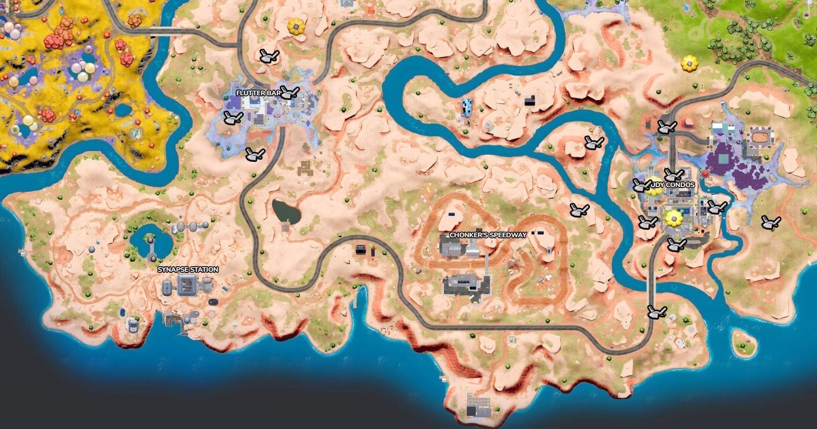 All D-Launcher locations in the desert biome (Image via Fortnite.GG)