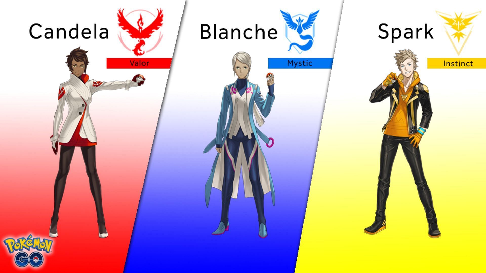 The three team leaders featured in appraisals in Pokemon GO (Image via Niantic)