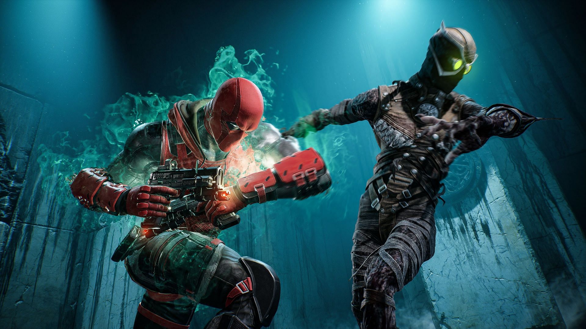 Red Hood taking on an enemy in Gotham Knights (Image via WB Games Montreal)