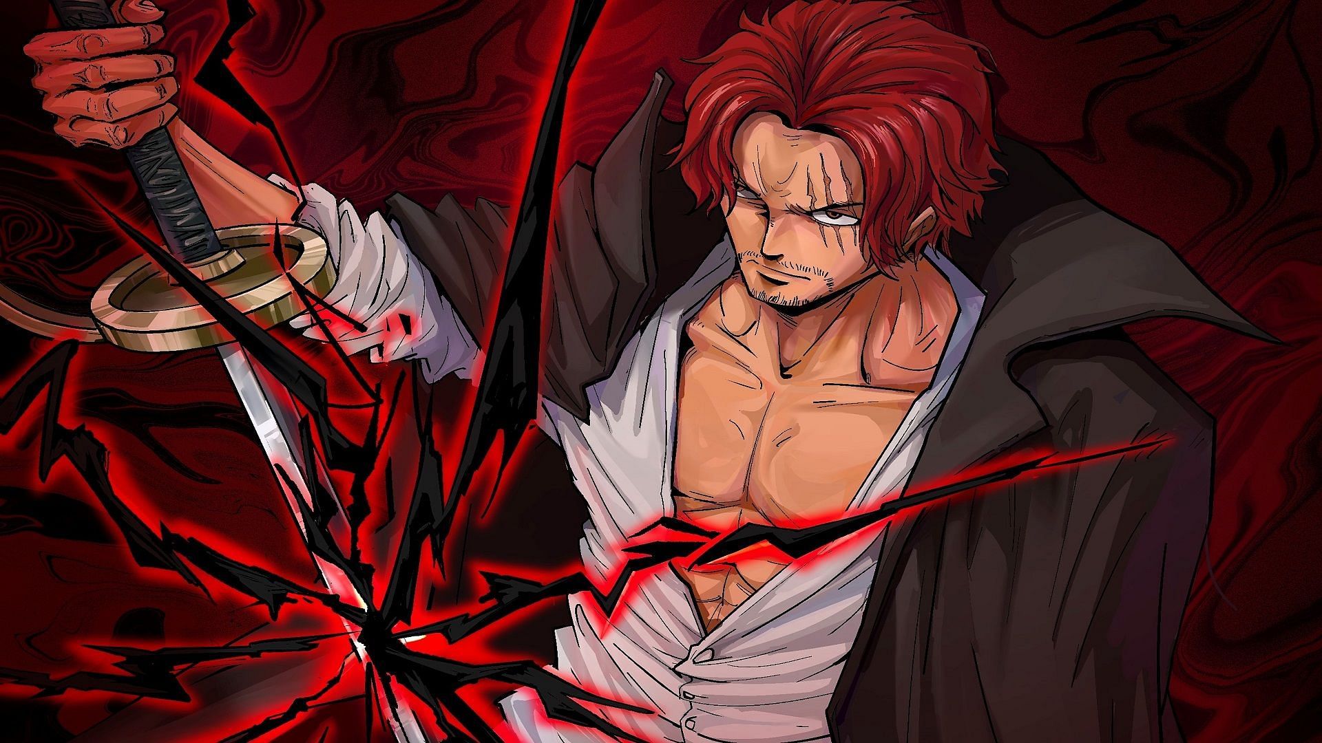 Shanks is an excellent swordsman and Haki master, meaning he can effortlessly block Law&#039;s Ope-Ope techniques (Image via Eiichiro Oda/Shueisha, One Piece)