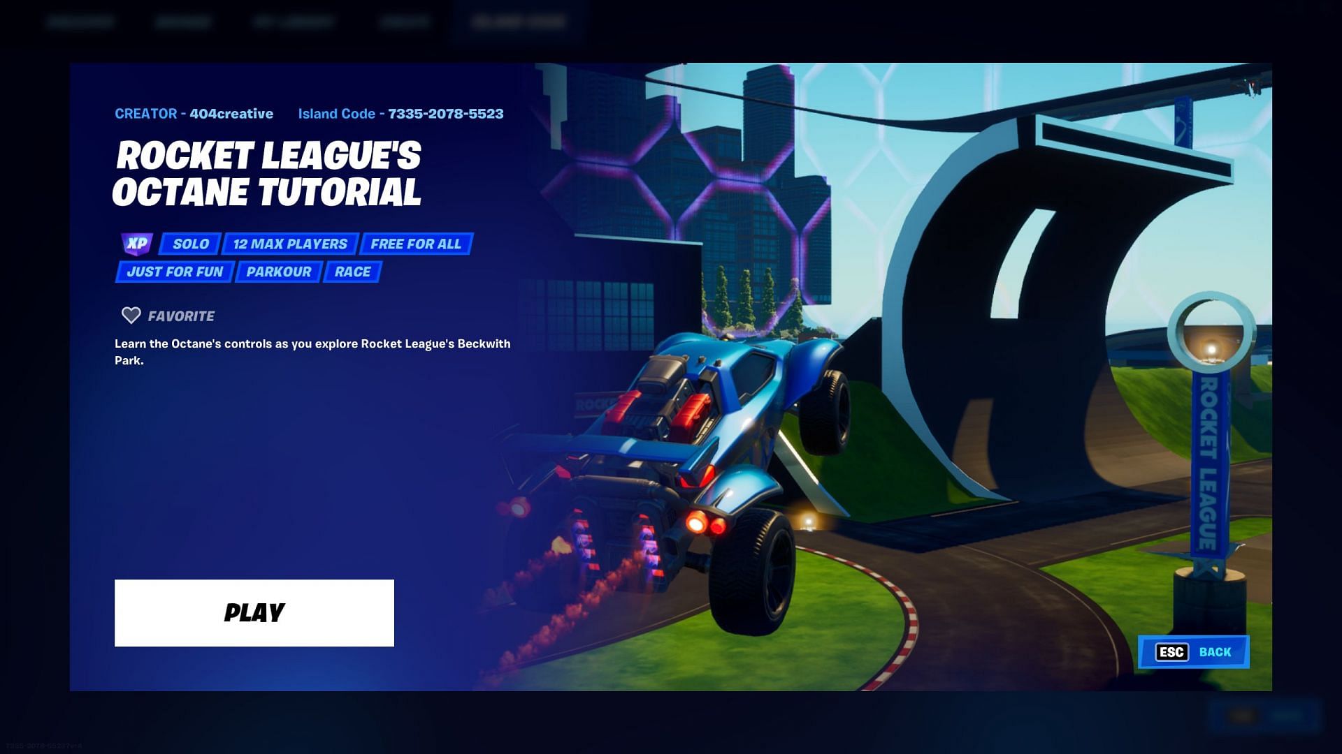 The latest Fortnite XP map is all about Octane, a popular Rocket League car (Image via Epic Games)