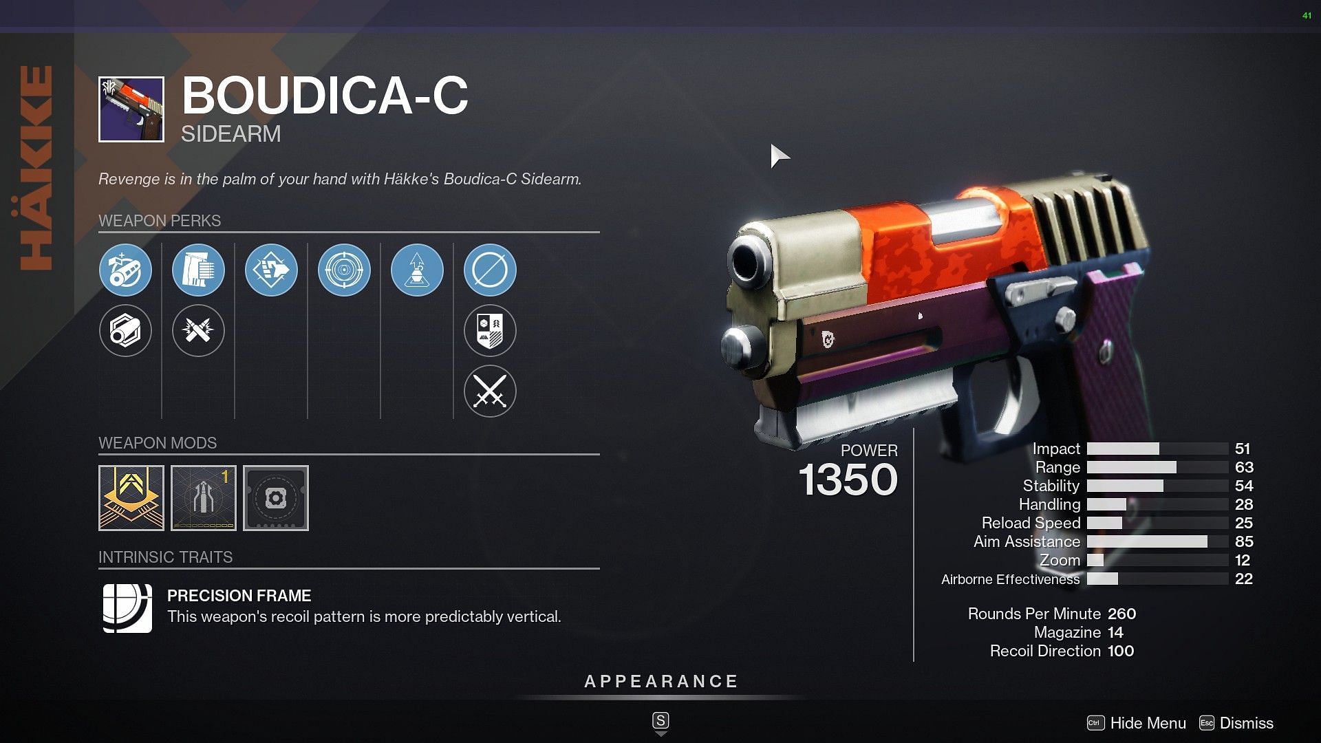Boudica Kinetic Sidearm (Image via Destiny 2)