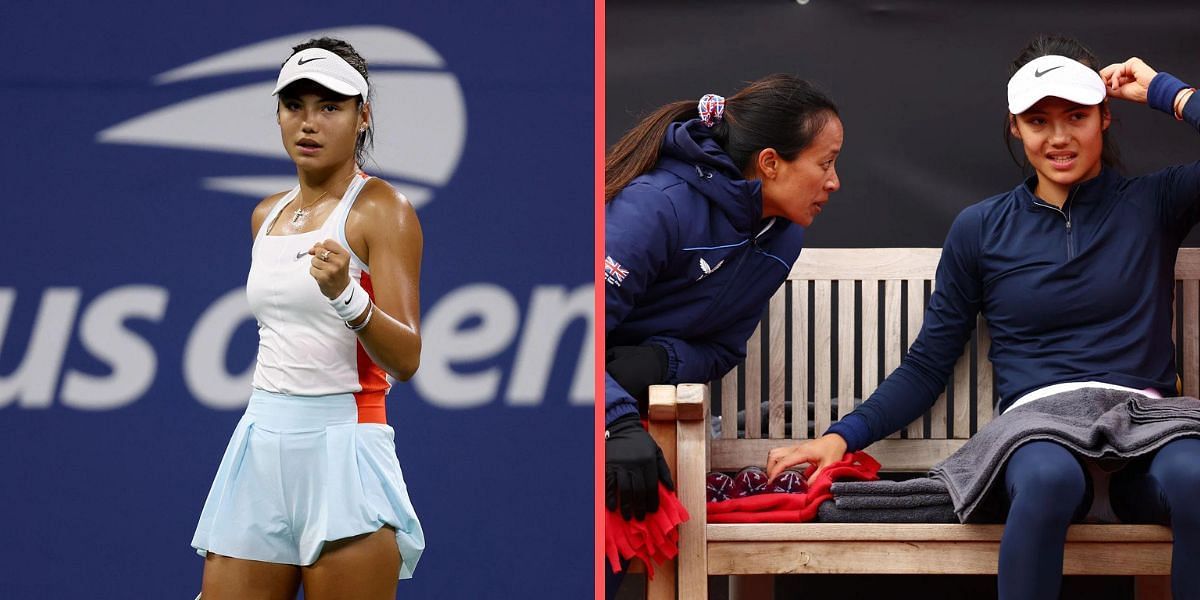 Emma Raducanu and Anne Keothavong during the Billie Jean King Cup (R).