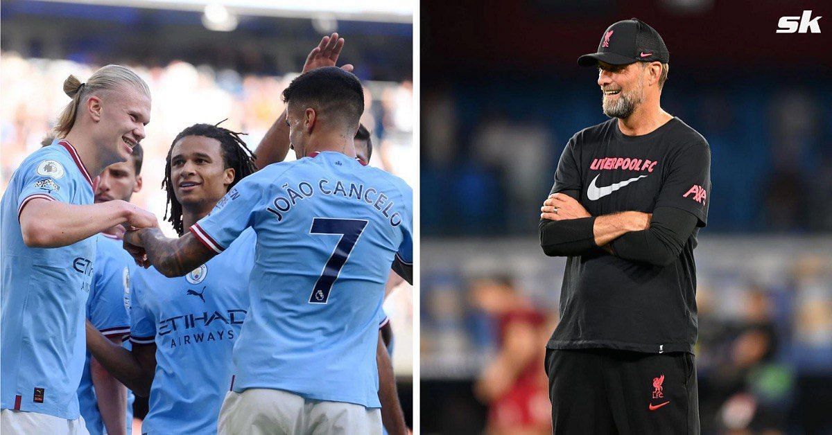 In picture: Manchester City celebrating (Left) | Jurgen Klopp looking on (Right)