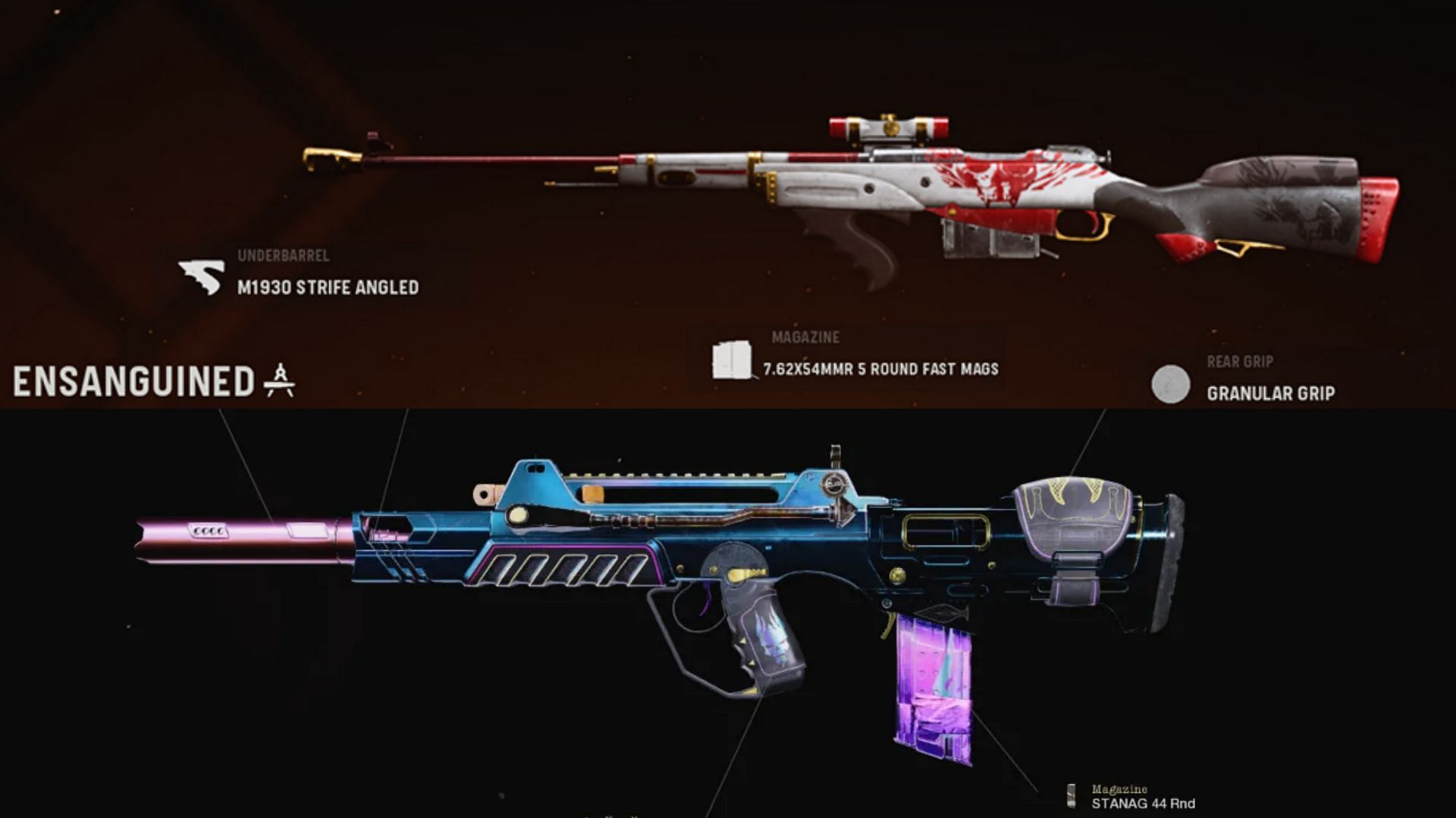 Some available blueprints for the 3-Line Rifle and FFAR 1 in Warzone (Image via Activision)