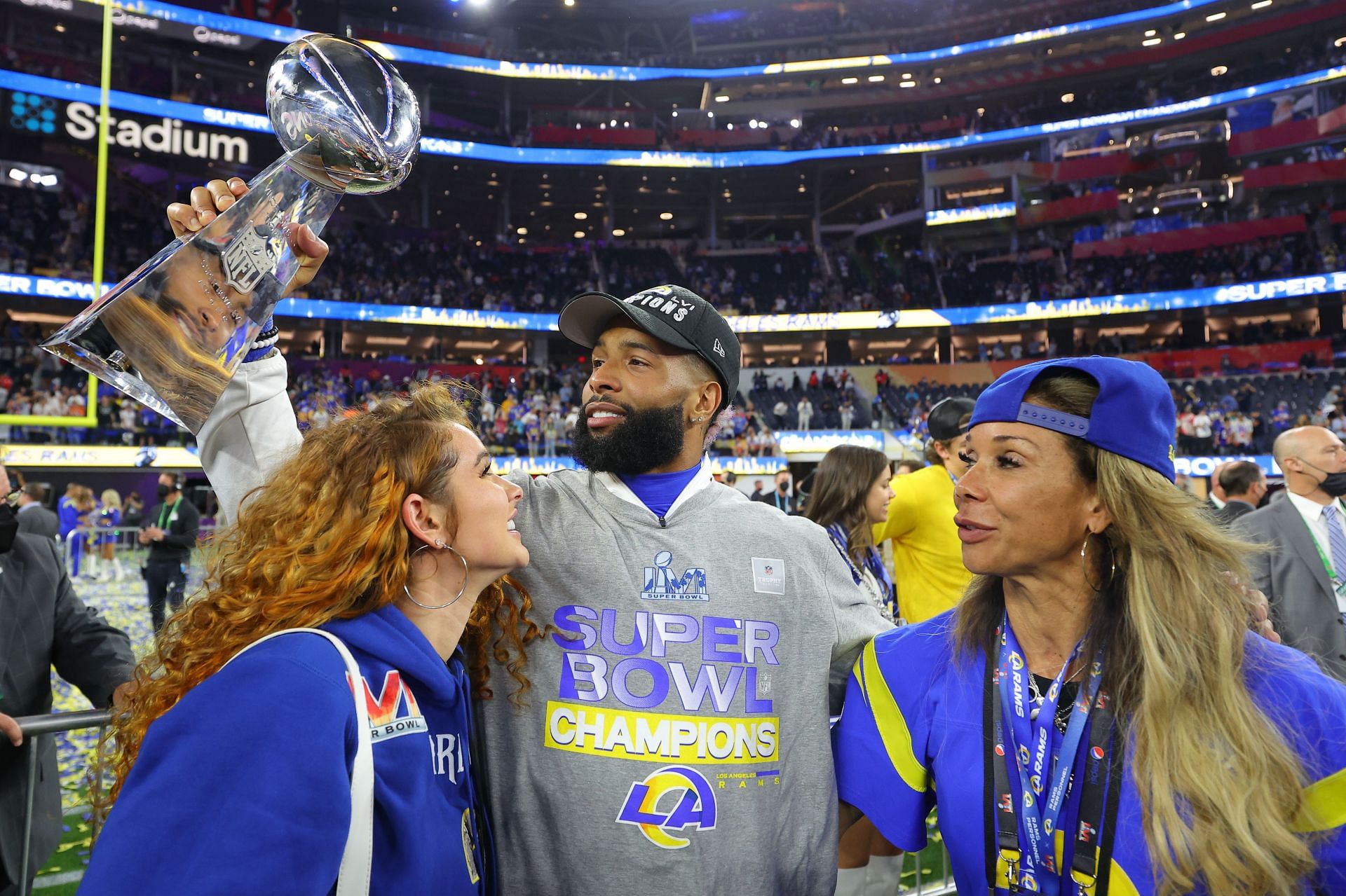Odell Beckham Jr. celebrates after winning Super Bowl LVI with the Los Angeles Rams