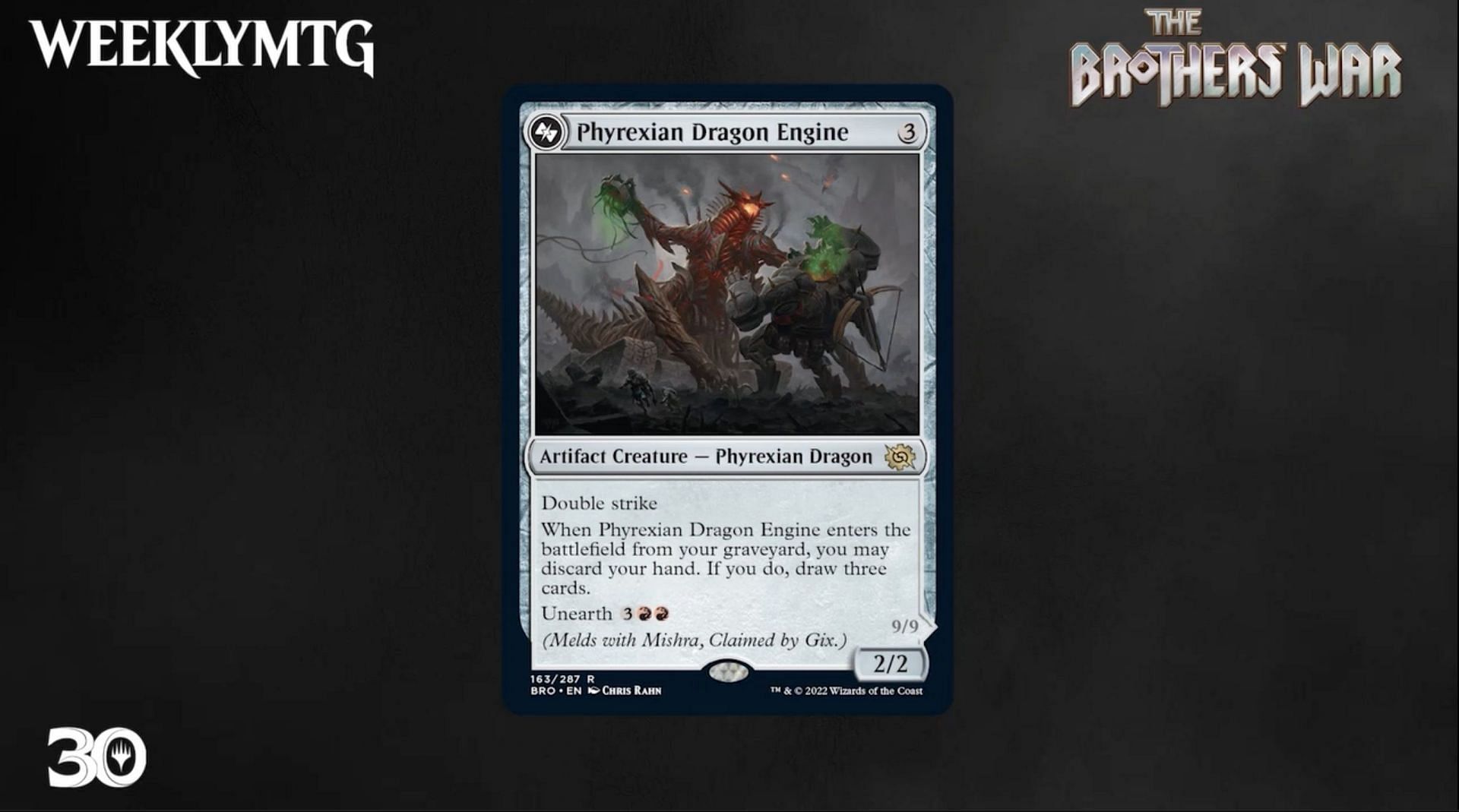 The Phyrexian Dragon Engine leads the way to Mishra&#039;s corruption (Image via Wizards of the Coast)