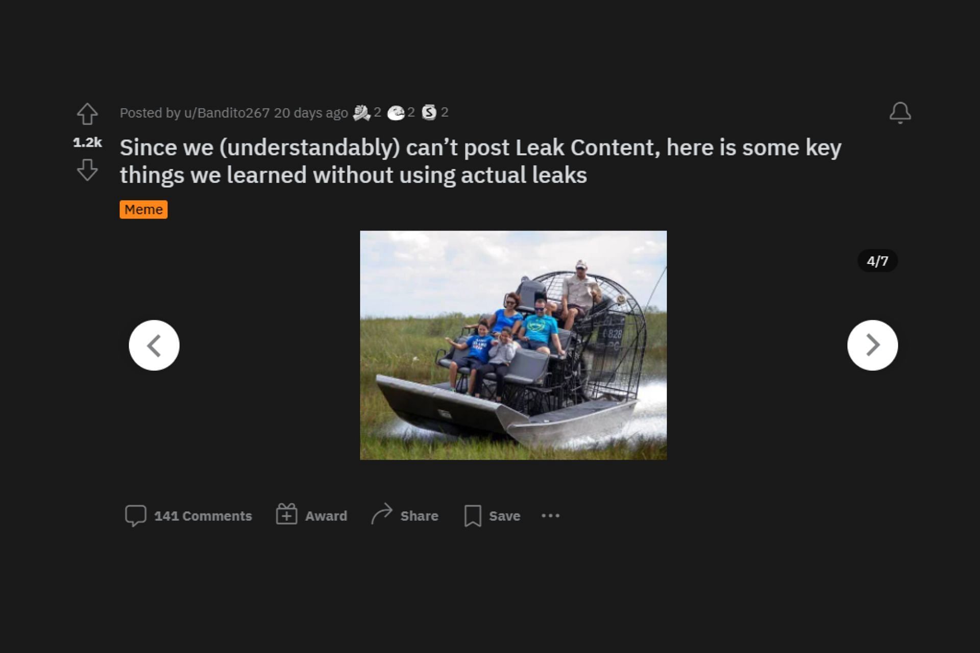 Bandito267 hints at the leaked airboat video with this image (Image via Reddit)