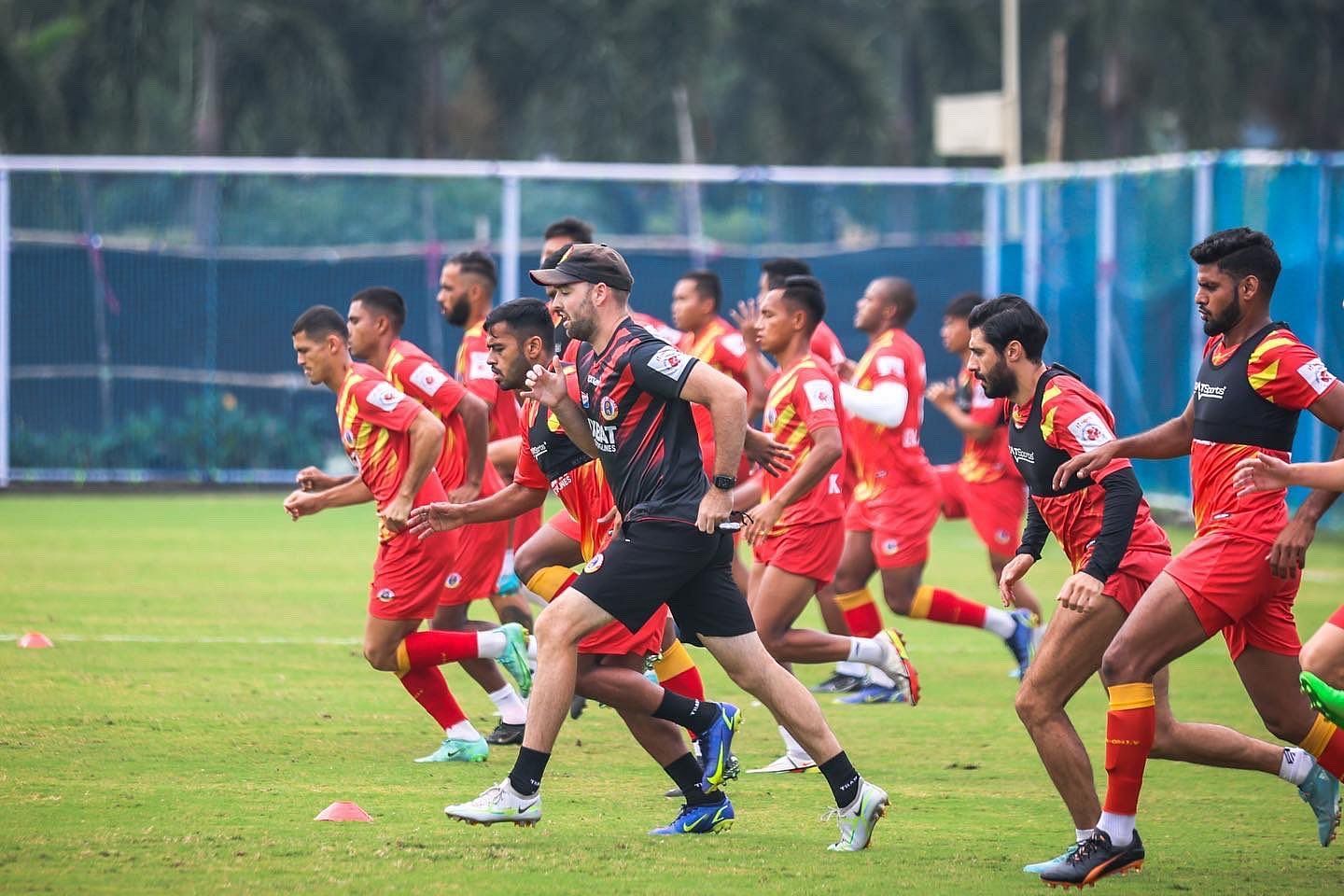East Bengal players gearing up for the Kolkata Derby.