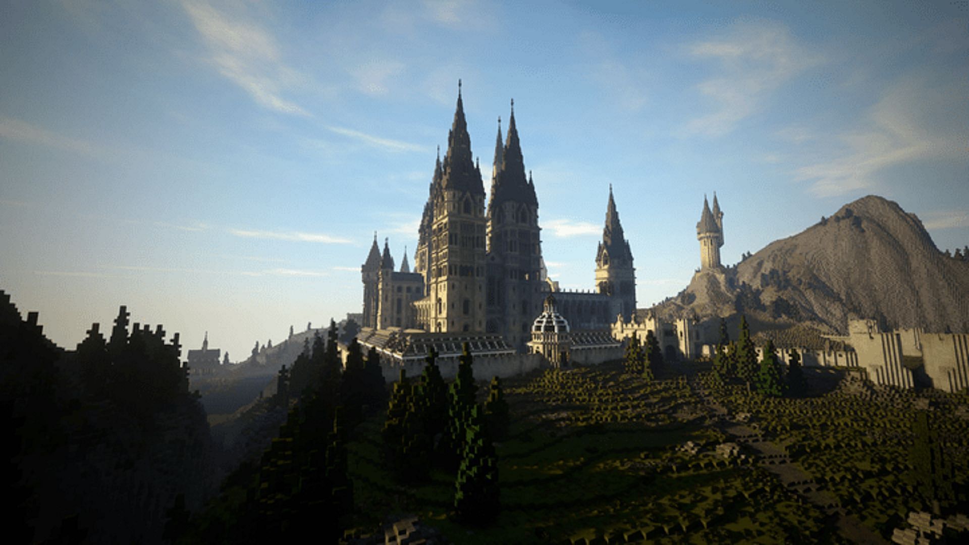 The iconic school of Hogwarts as seen in Witchcraft and Wizardry (Image via The Floo Network/Minecraft Maps)