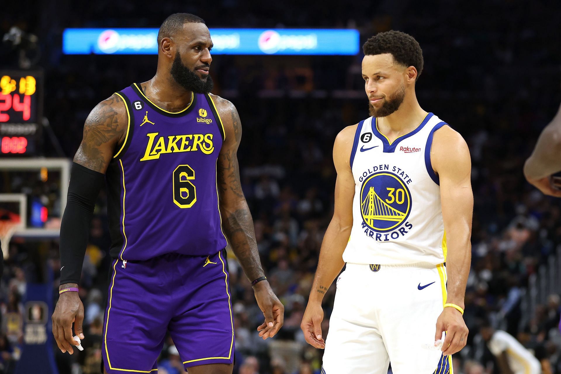 LA Lakers superstar forward LeBron James and Golden State Warriors superstar guard Stephen Curry