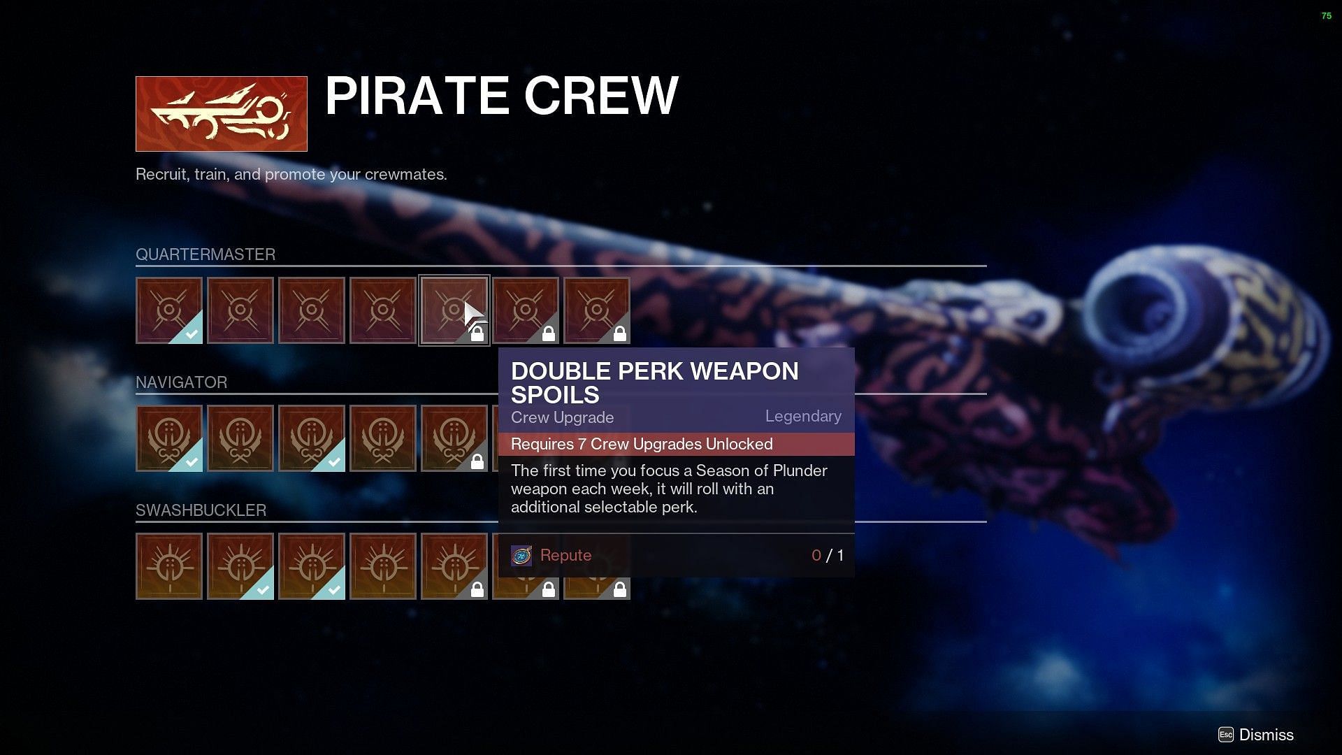 Double Perk Weapon Spoils upgrade inside the Star Chart (Image via Destiny 2)