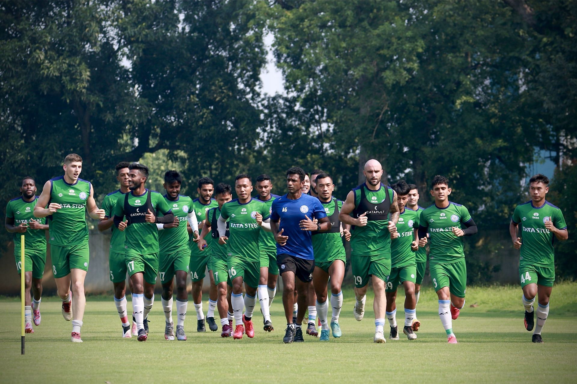 Jamshedpur FC players training ahead of the clash against Mumbai City FC.