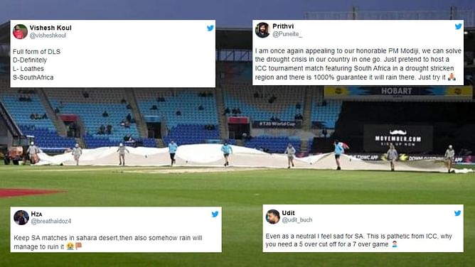 "South Africa and rain is a match made in hell" - Fans slam ICC as 'unlucky' Proteas lose one point due to rain vs ZIM in T20 World Cup
