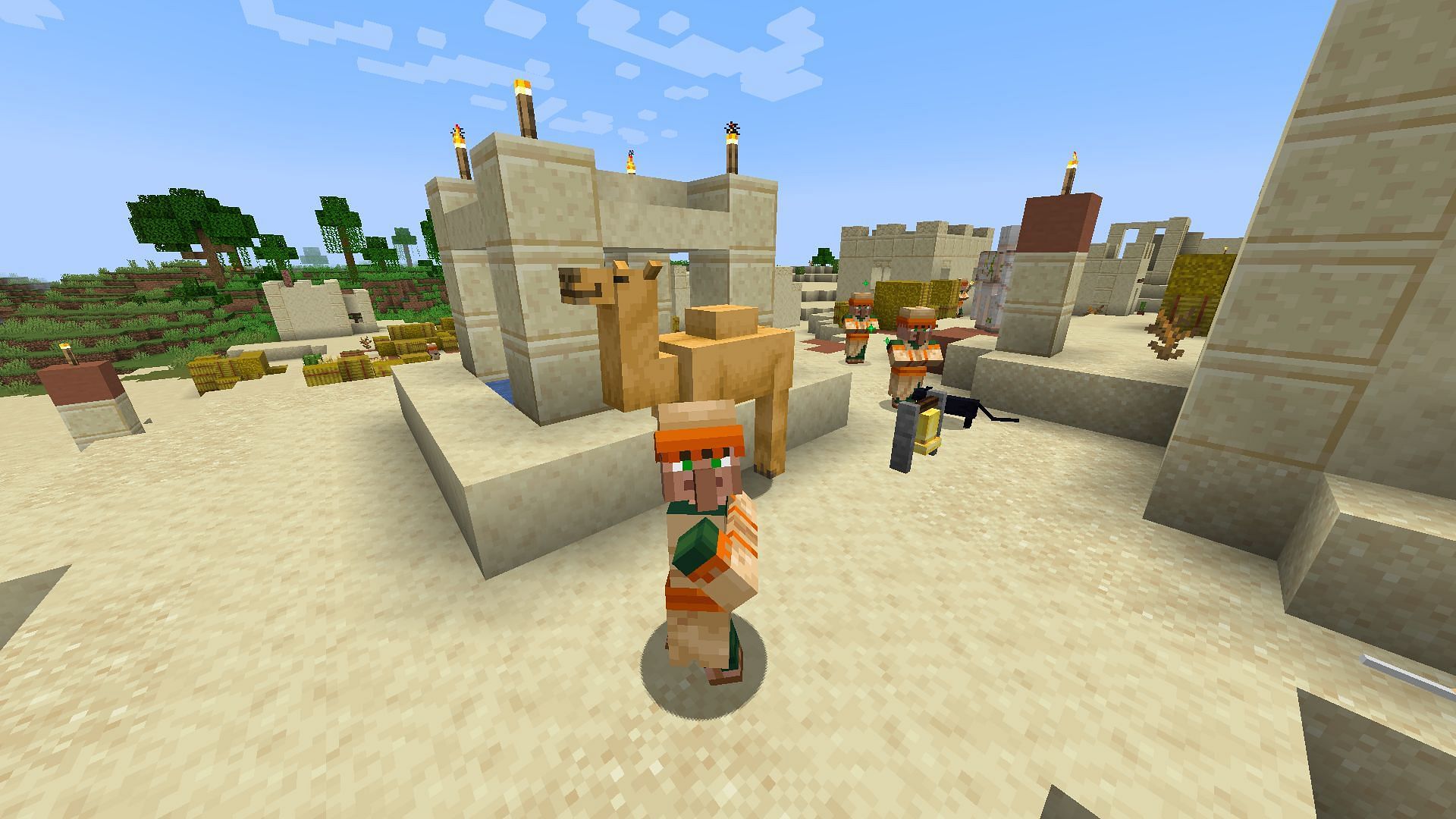 Camels can be found in desert villages in Minecraft Preview 1.19.50.21 (Image via Mojang)