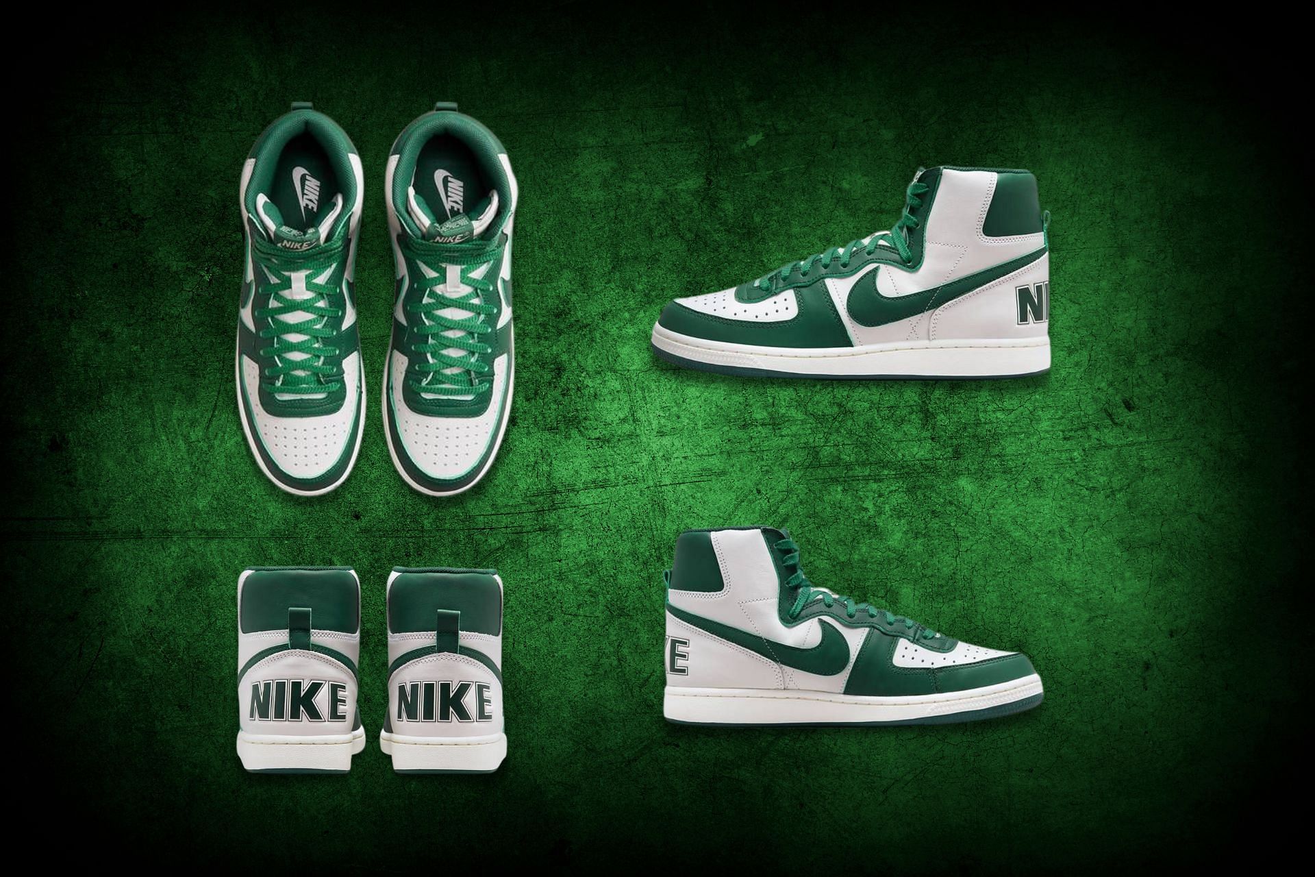 Here&#039;s a detailed look at the impending Nike Terminator High Nobel Green shoes (Image via Sportskeeda)