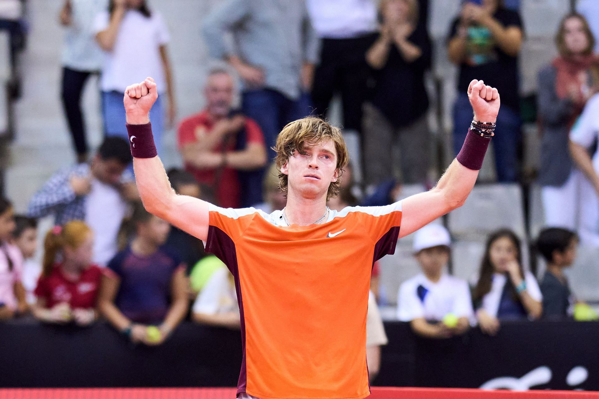 Rublev celebrates his second-round win at the Gijon Open