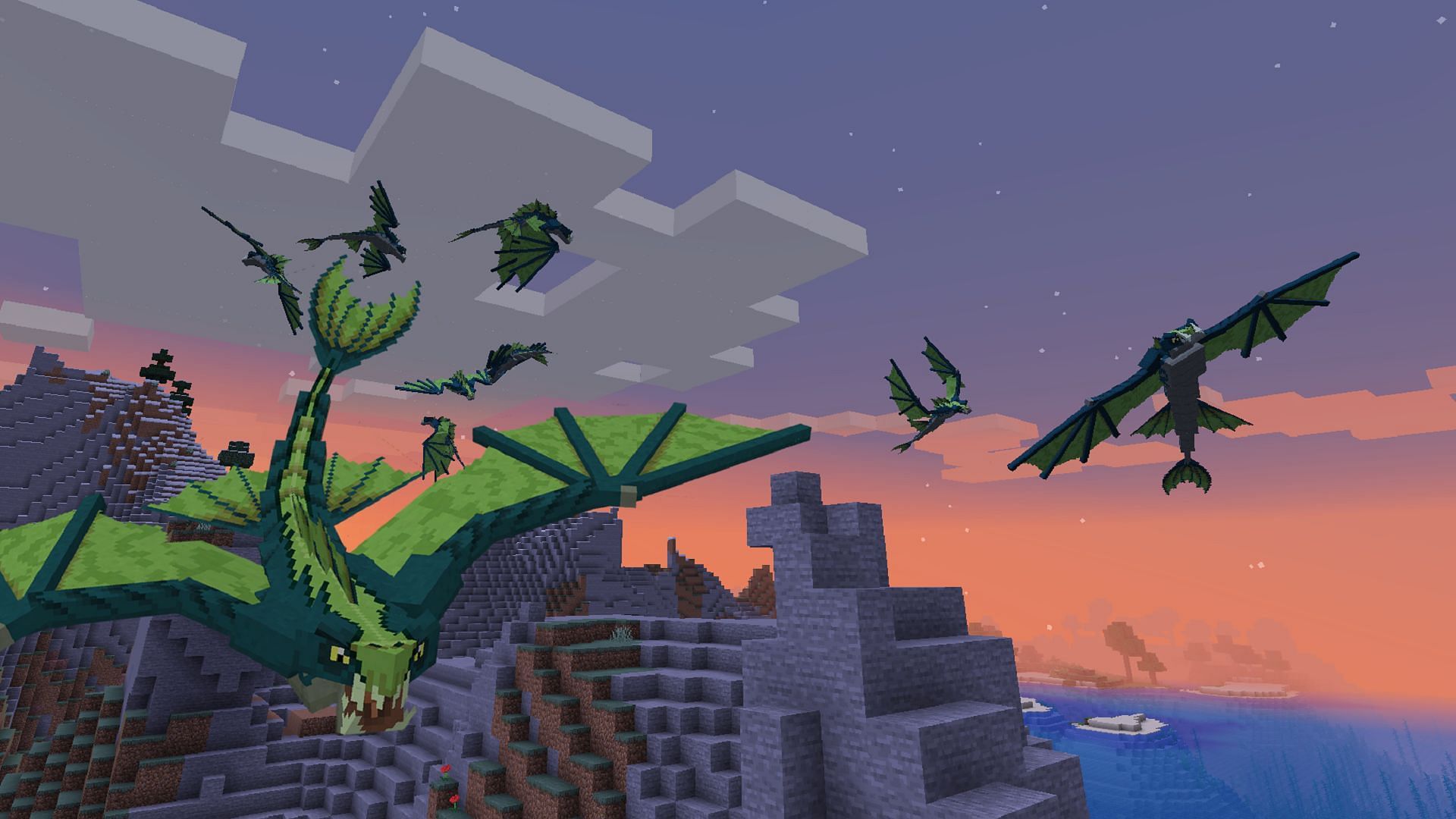 Flying Naga mobs featured in Mowzie's Mobs (Image via bobmowzie/CurseForge)