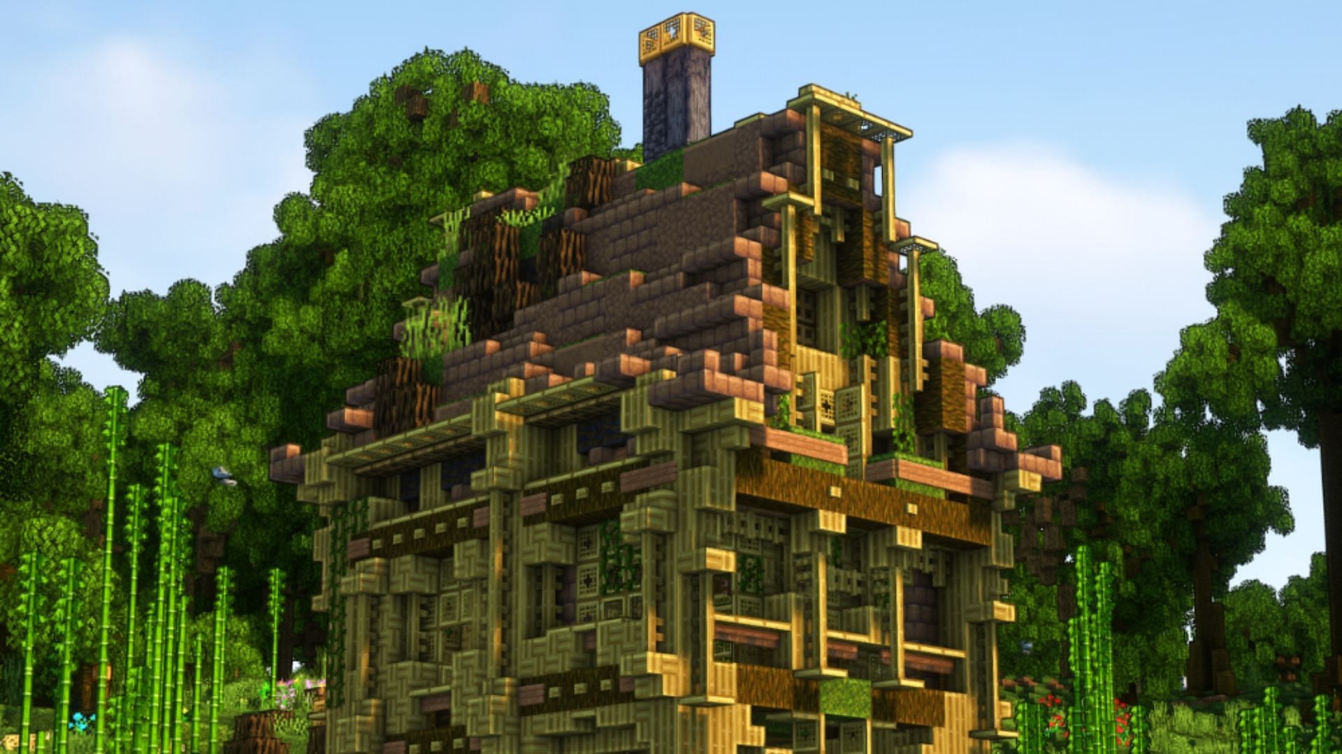 Redditor builds a beautiful house made of upcoming bamboo blocks in Minecraft (Image via Reddit / u/dancsa222)