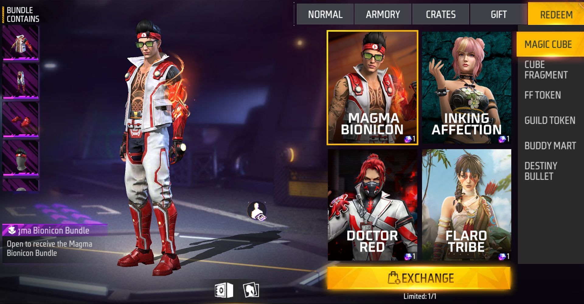 Select the outfit and click the exchange button (Image via Garena)