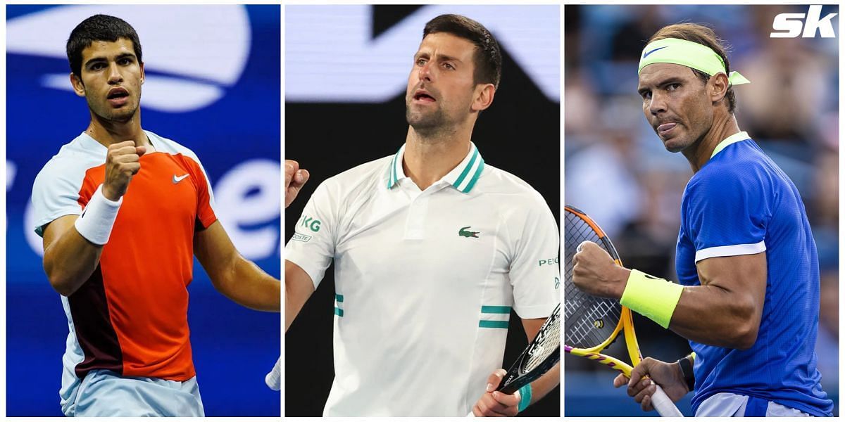 Carlos Alcaraz(L), Novak Djokovic(M), Rafael Nadal(R)