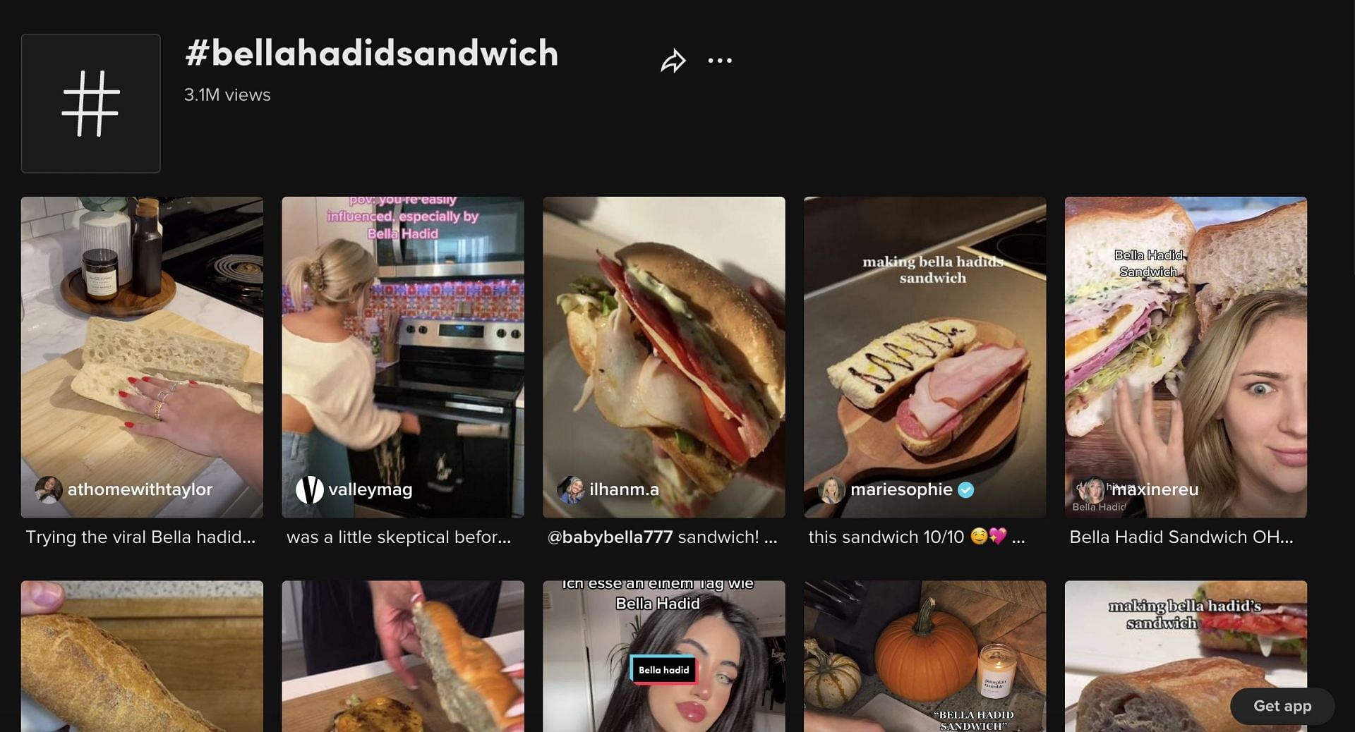 Netizens are creating their versions of the Bella Hadid sandwich; the hashtag receives more than 3 million views in a few days. (Image via TikTok)