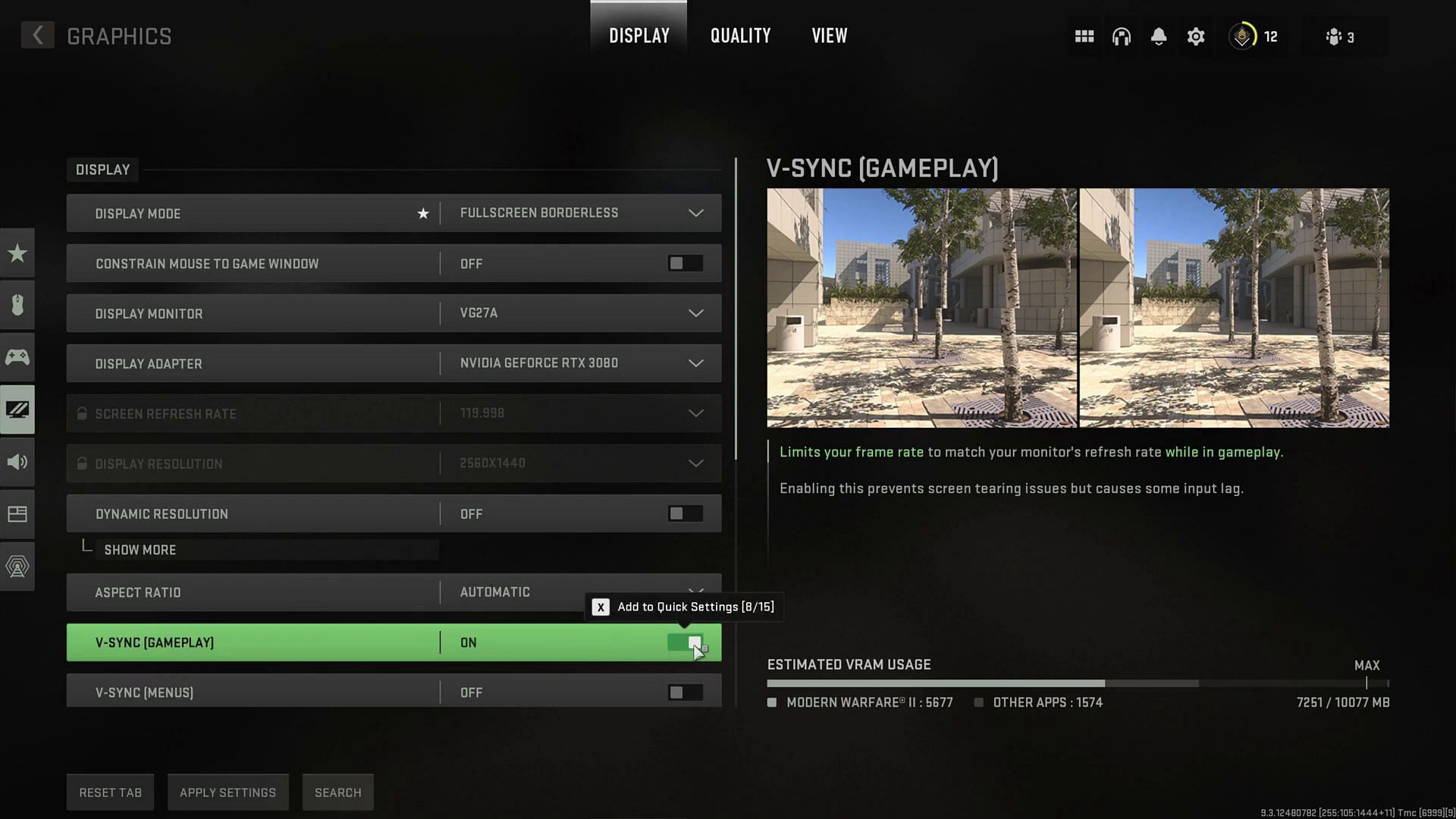 Turn on V-Sync in Graphic Settings (Image via Activision)