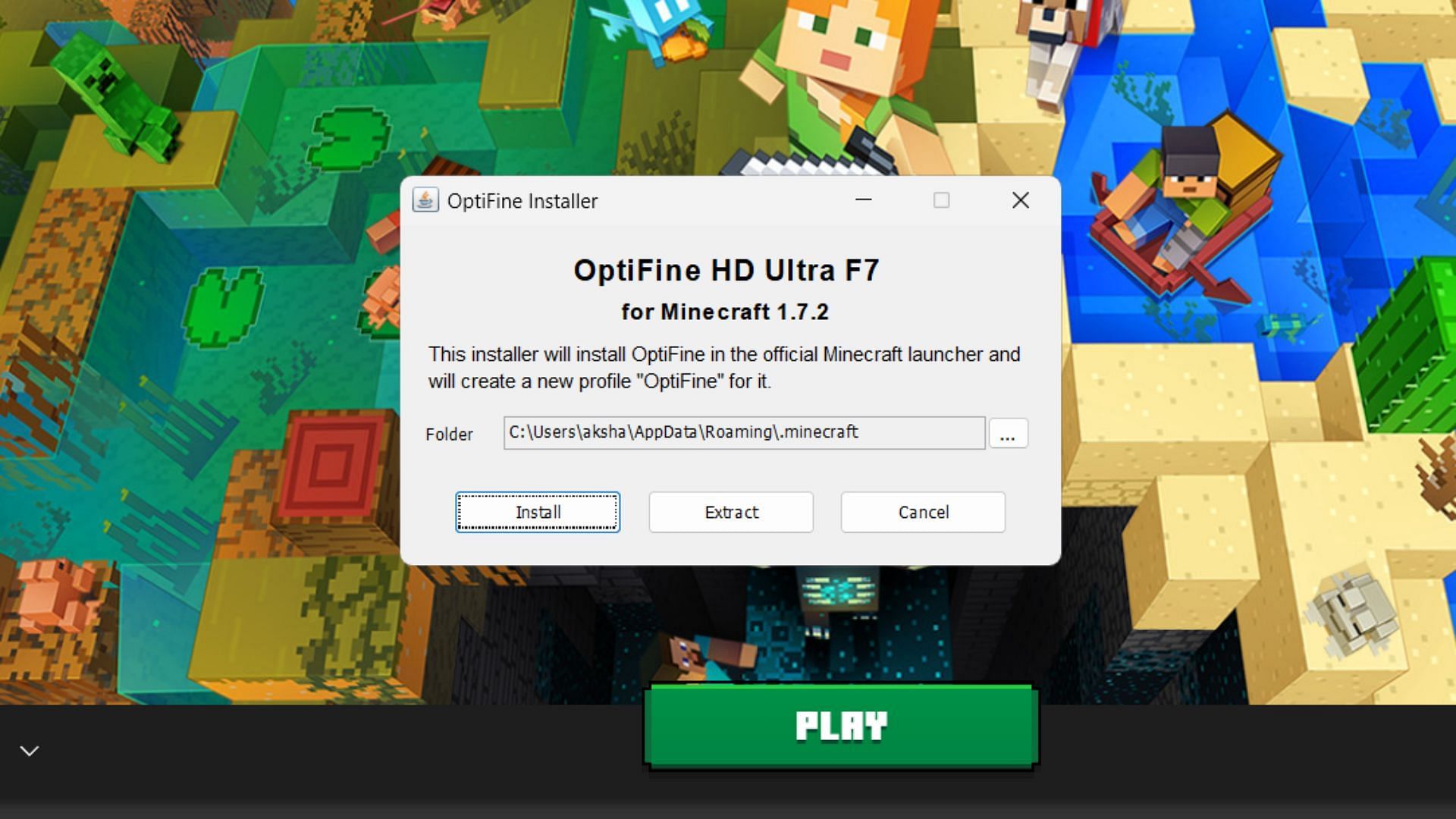 Install the mod after running the older Minecraft version once (Image via Sportskeeda)