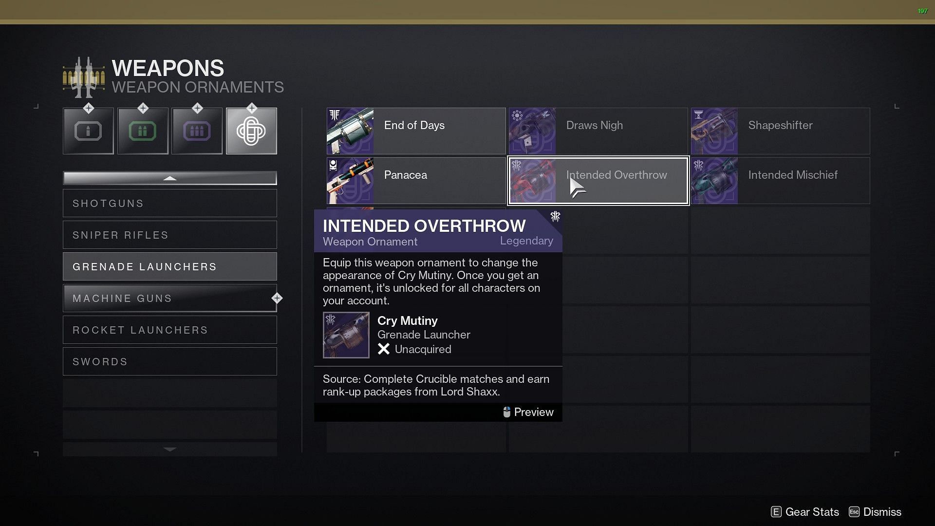 Cry Mutiny ornament for Crucible (Image via Bungie)