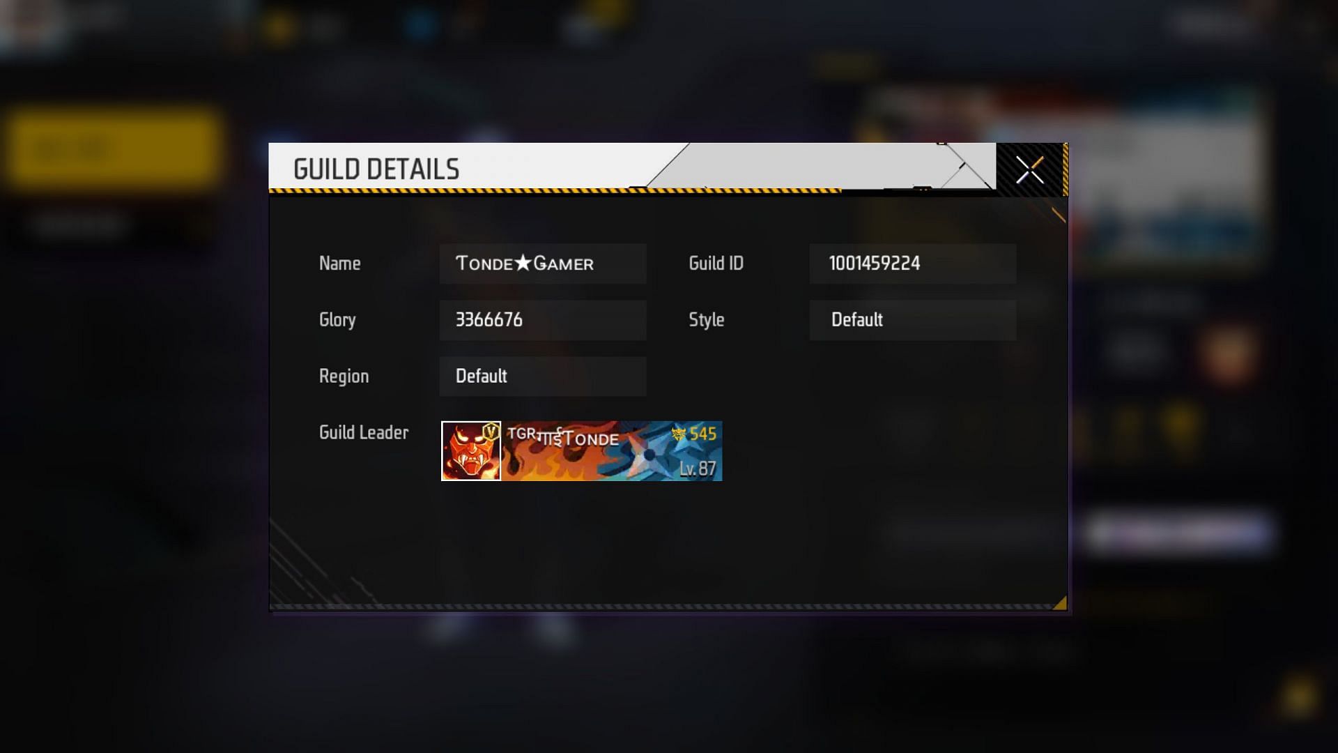 Tonde Gamer&#039;s guild details (Image via Garena)