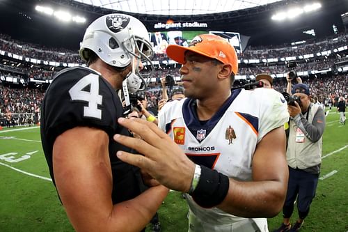 Russell Wilson at Denver Broncos v Las Vegas Raiders game