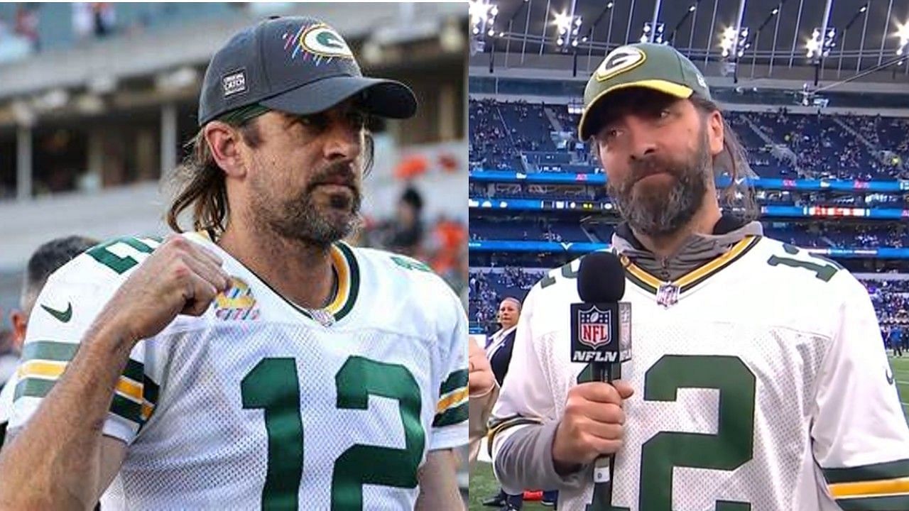 Green Bay Packers quarterback Aaron Rodgers (left) and his look alike Frank (right).