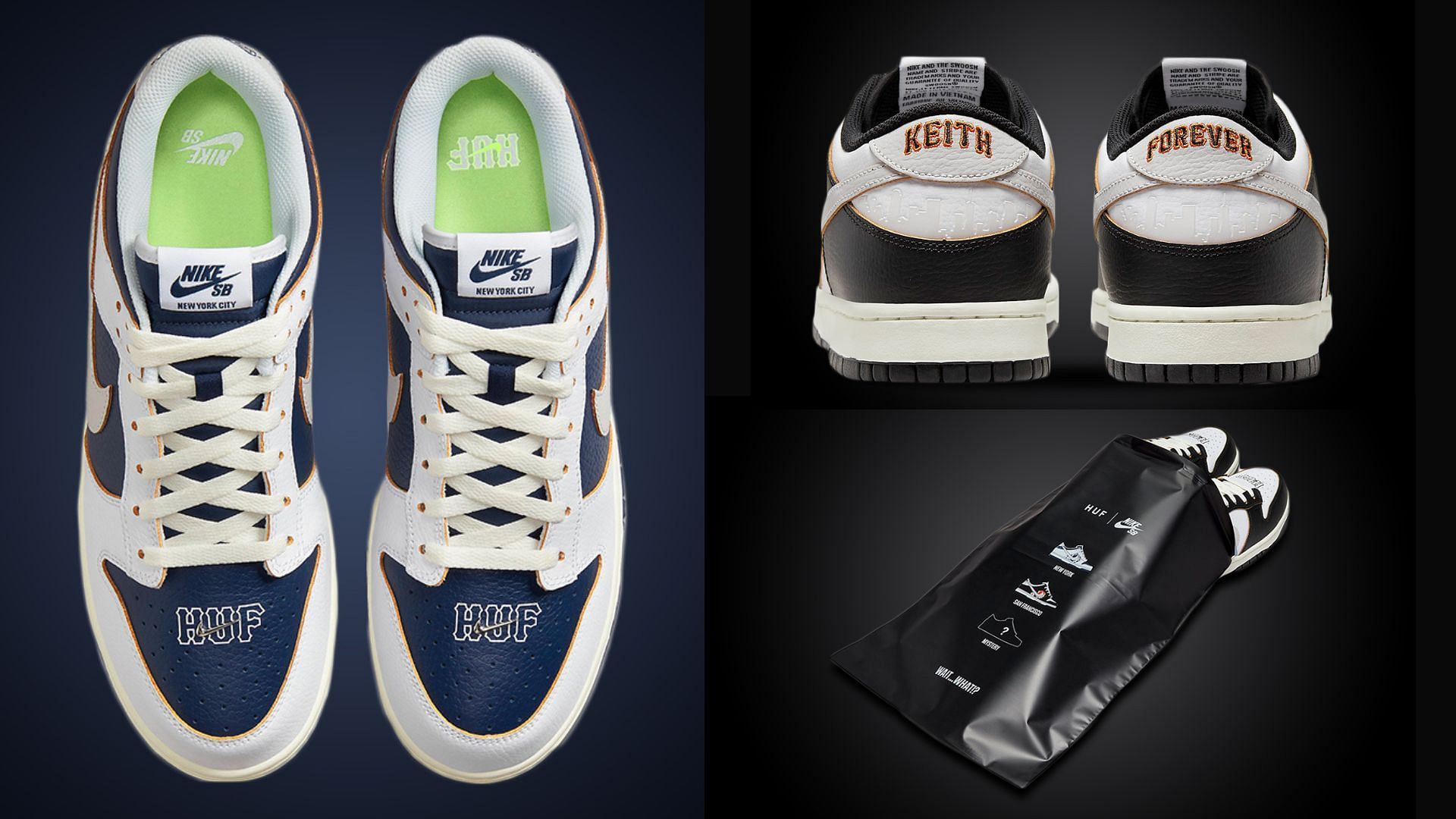 Look at the back heels and customized shoe packaging of the collab Nike SB Dunk Low shoes (Image via Nike)