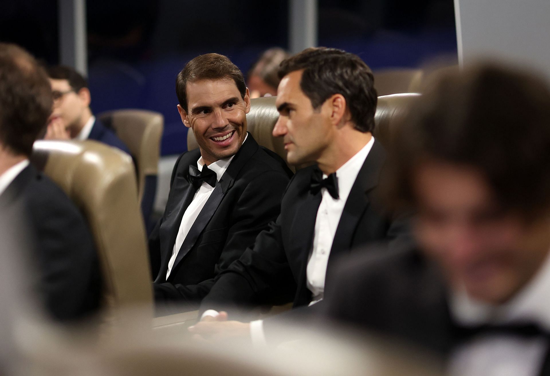 Rafael Nadal (left) and Roger Federer head to the 2022 Laver Cup gala dinner.