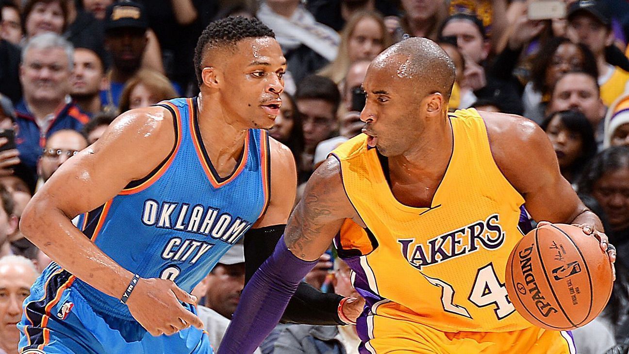 The differences in opinion about Kobe Bryant and Russell Westbrook nearly led to a fight between two fans in 2014. [photo: ESPN]