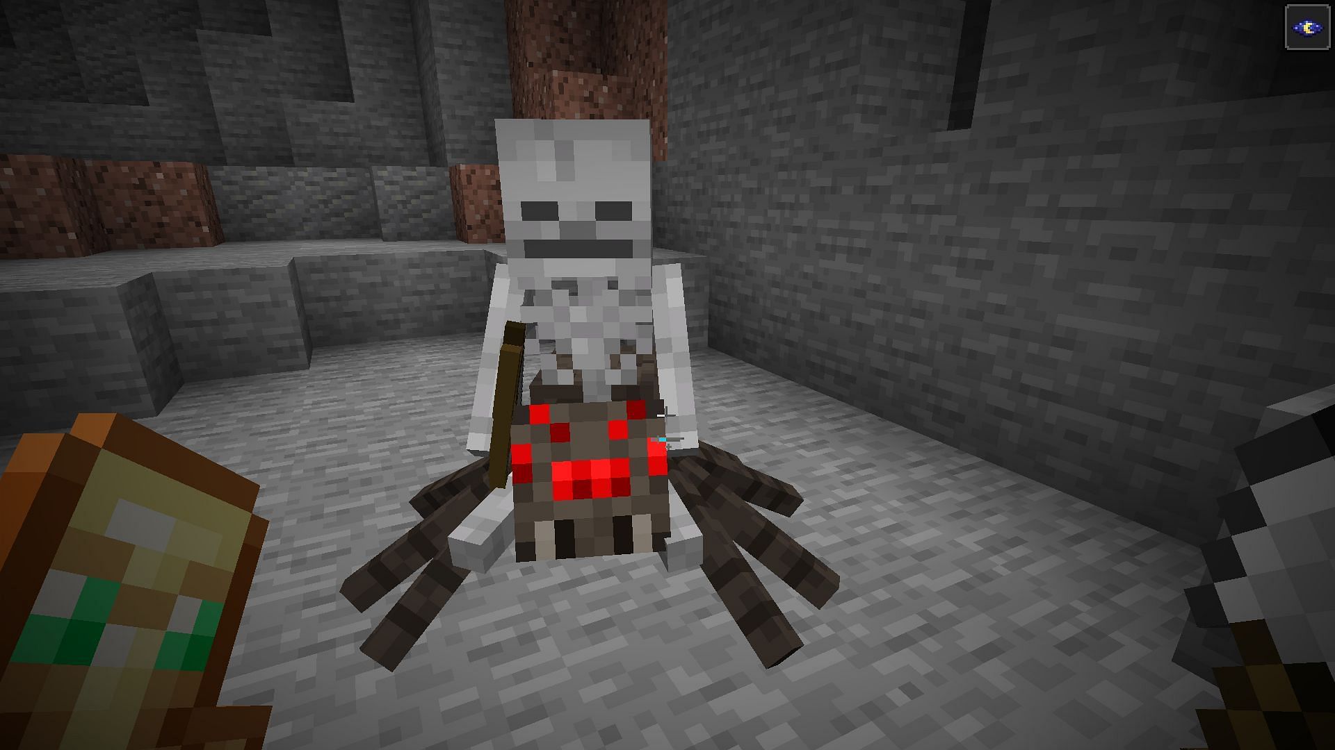 A player is approached by a Spider Jockey (Image via Mojang)