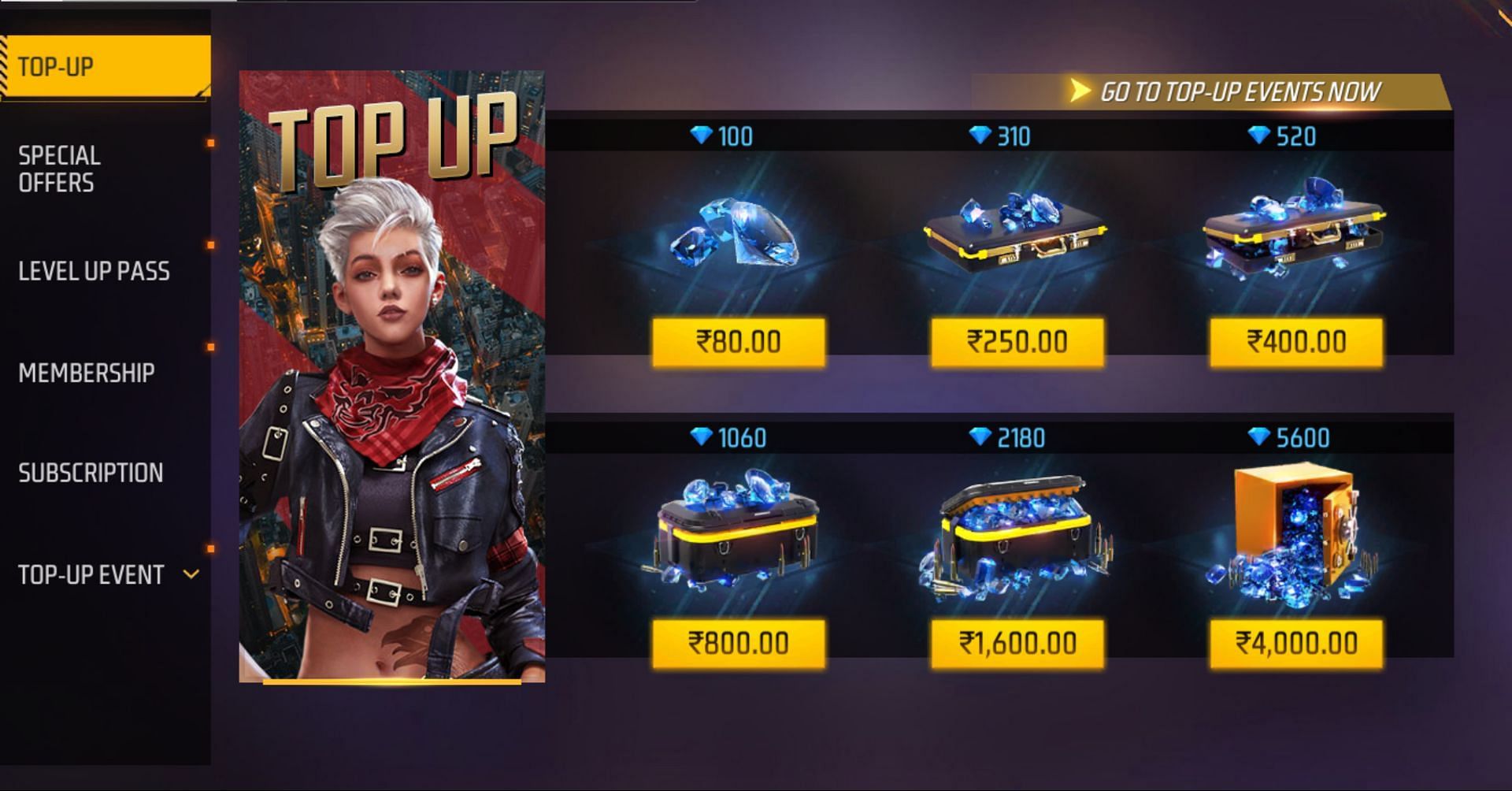 You will have to select the number of diamonds that you wish to purchase (Image via Garena)