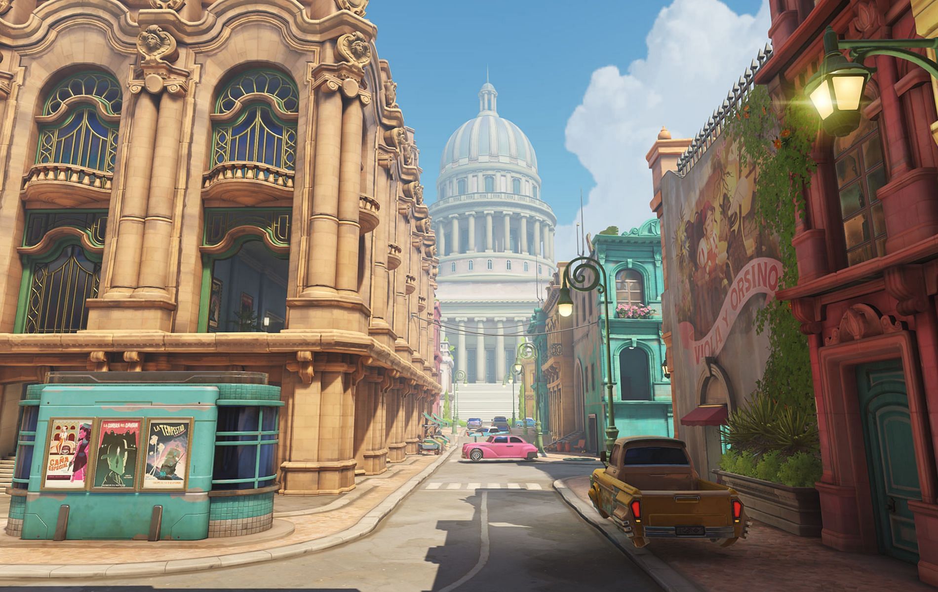 In Havana, players get to escort the payload through the colorful streets and alleyways of Cuba (Image via Blizzard Entertainment)