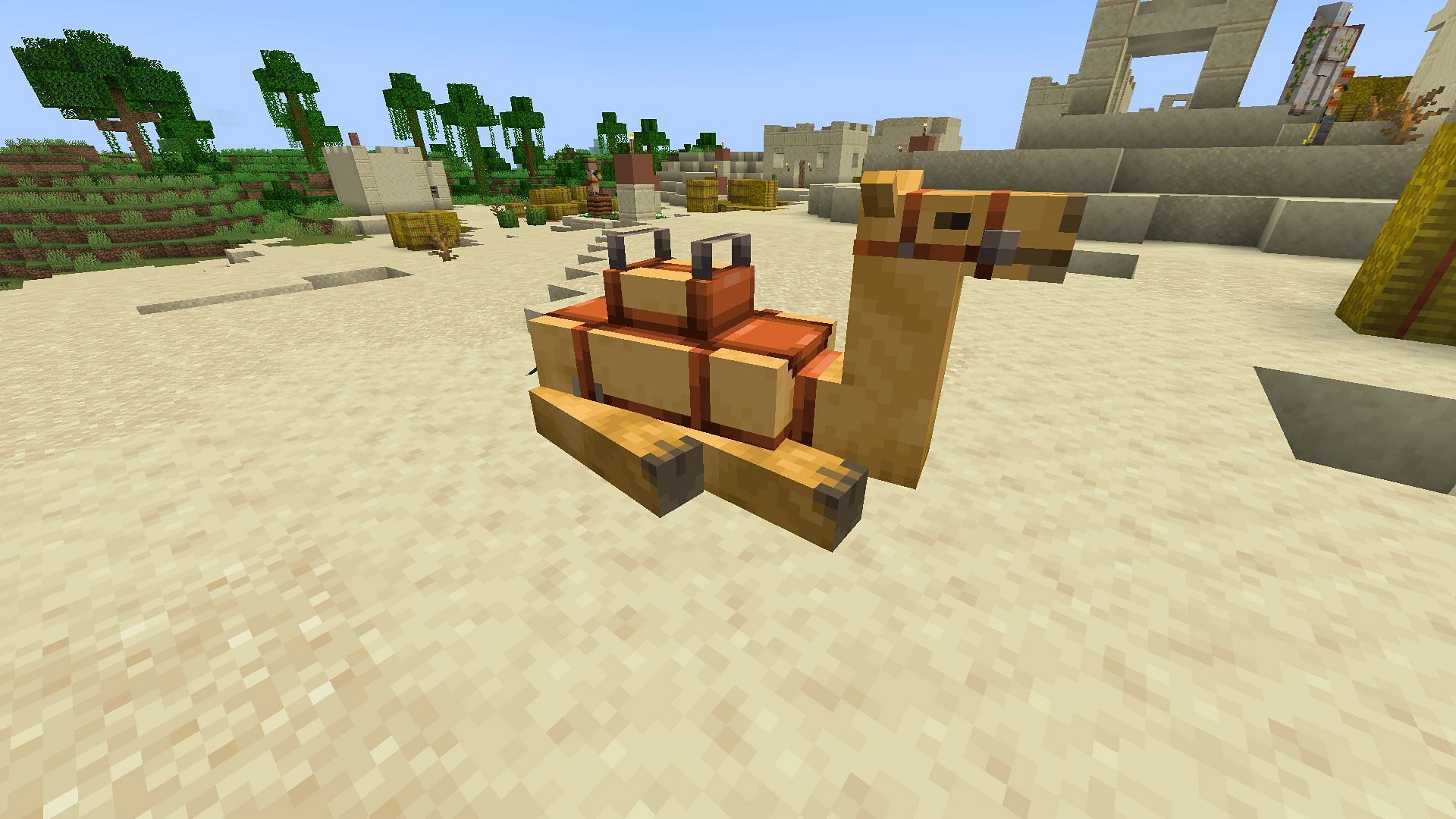 Camels can be easily saddled as they do not have to be tamed or fed (Image via Mojang)
