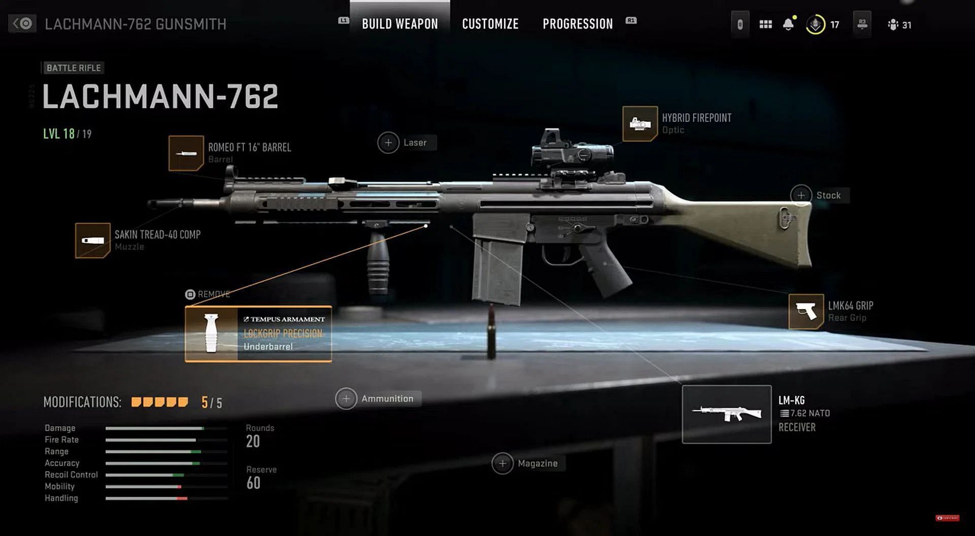 Modern Warfare 2 Lachmann-762 mid-to-long-range loadout (Image via YouTube/BuffNerdGaming)