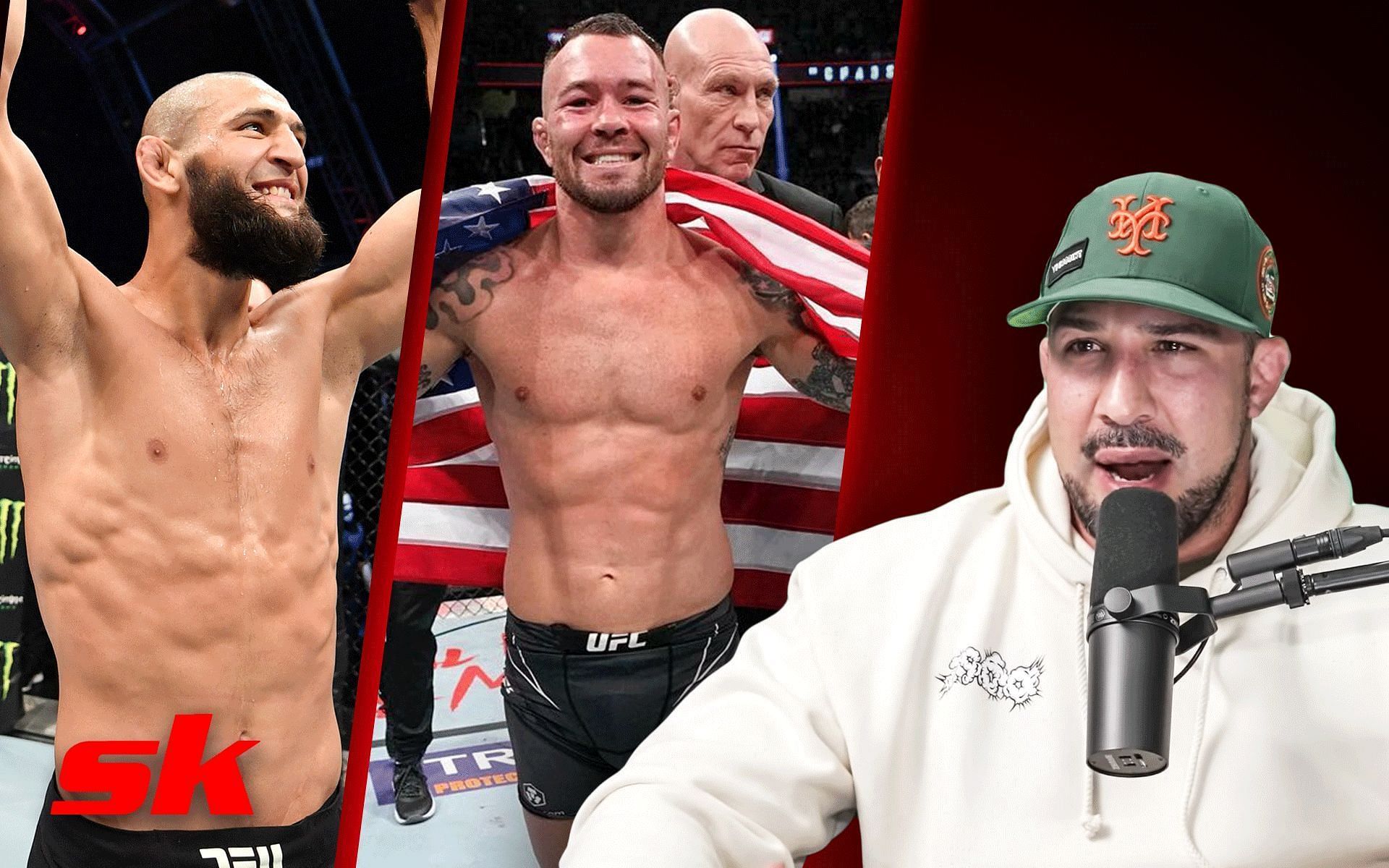 Khamzat Chimaev (left), Colby Covington (middle) and Brendan Schaub (right)[Images courtesy: @colbycovmma on Instagram, @thiccboy on YouTube] 