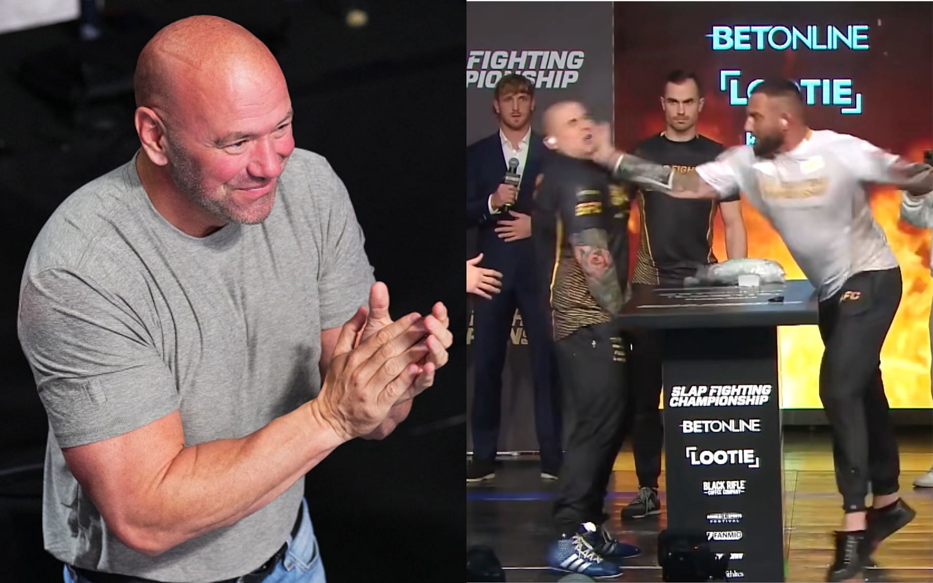 Dana White (left), Snipped from Slap Fighting Championship (right) [Images courtesy: Getty and Slap Fighting Championship via YouTube]