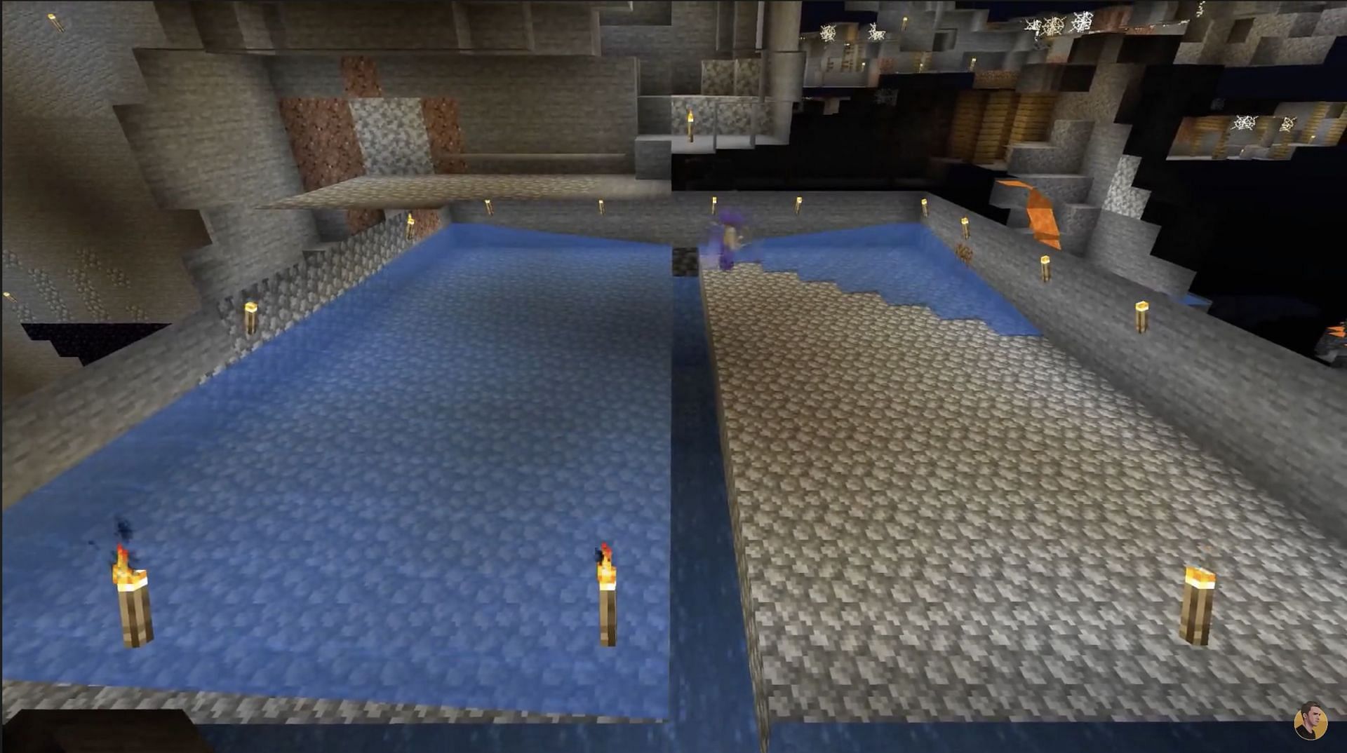 The water flows off the ceiling (Image via Regund on YouTube)