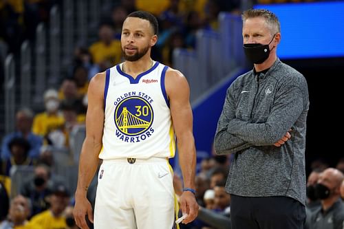 Steph Curry and Steve Kerr of the Golden State Warriors