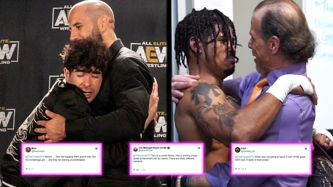 Twitter goes into a frenzy after comparing AEW President Tony Khan and WWE legend Shawn Michaels embracing their talent