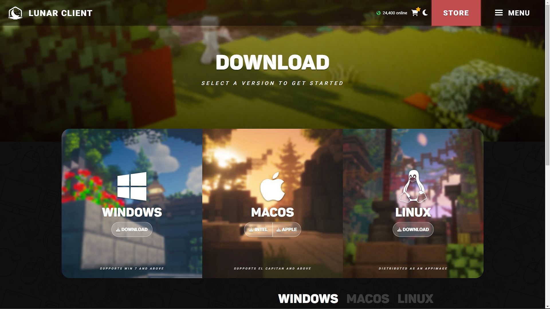 Choose the operating system and download the Lunar Client for Minecraft (Image via Sportskeeda)