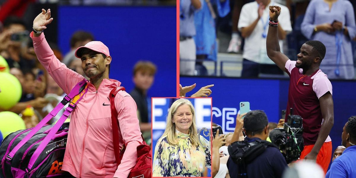 Rafael Nadal and Frances Tiafoe at the 2022 US Open; Stacey Allaster (inset).